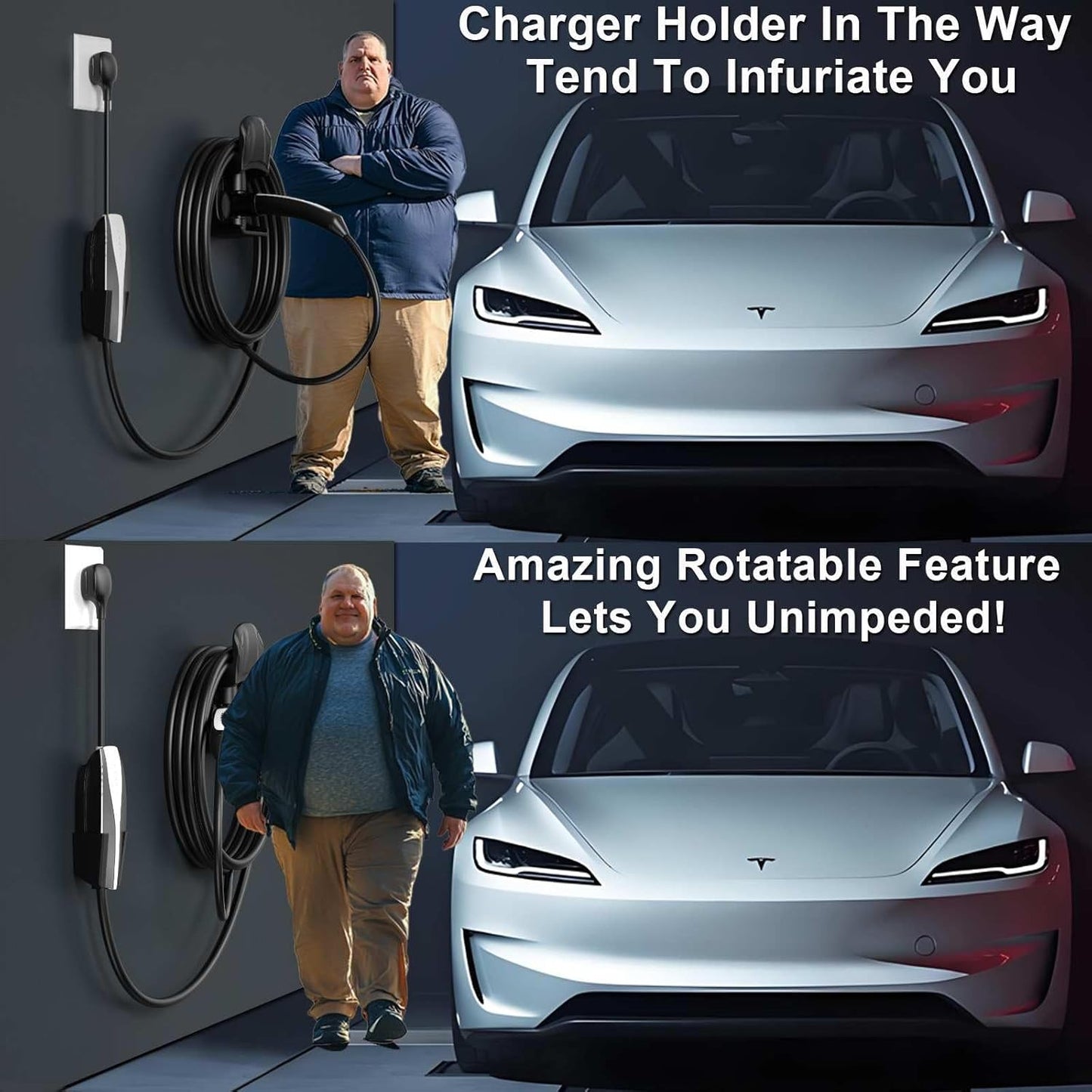 Tesla Charger Holder Wall Mount Tesla Charging Cable Organizer for Tesla Mobile Connector, Swivel NACS Holster