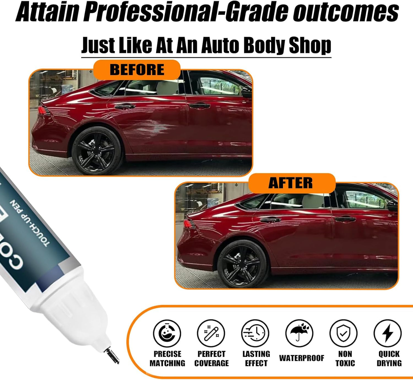 Radiant Red Metallic(R-569M) Touch Up Paint Compatible with Honda, Car Paint Pen Scratch Repair Two-In-One Touch Up Paint, Premium Car Scratch Remover for Deep Scratches