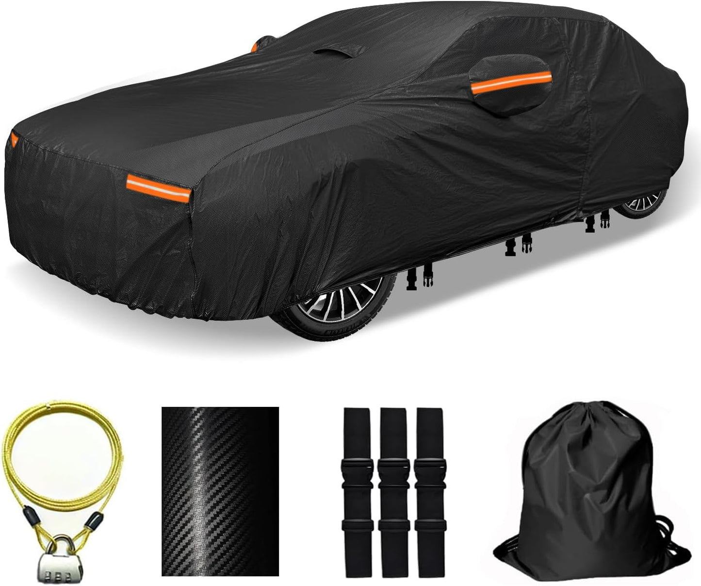 30 Layers Car Cover for Automobiles All Weather Waterproof, Outdoor Snowproof UV Protection Windproof, Door Zipper, Soft Cotton, Heavy Duty Universal Car Covers, (Black, Fit Sedans 181"-190")