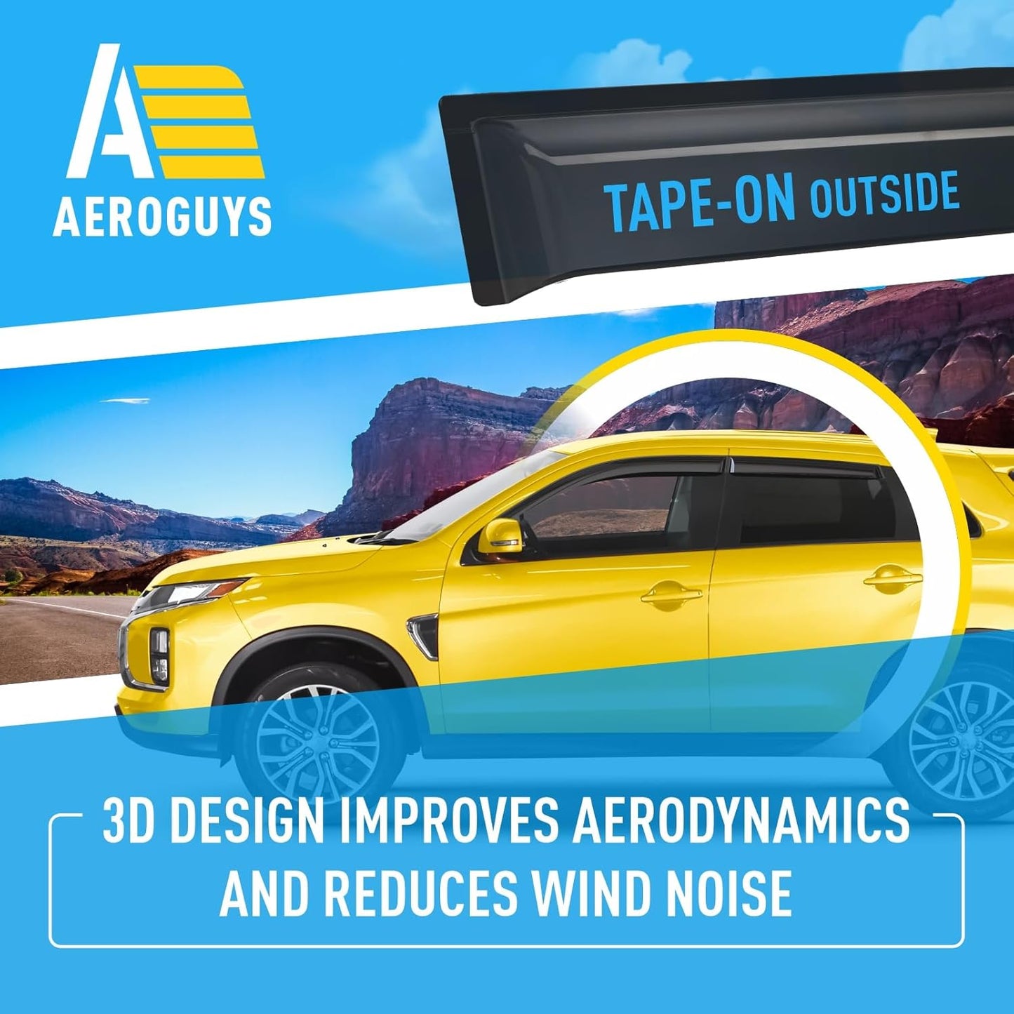 Extra Durable Window Deflectors Tape-On Window Visors Rain Guards Fit for Mitsubishi Outlander Sport 2011-2025, Sun Visors, Wind Vent for Shades, Exterior Car Accessories - 4pcs. AG0820