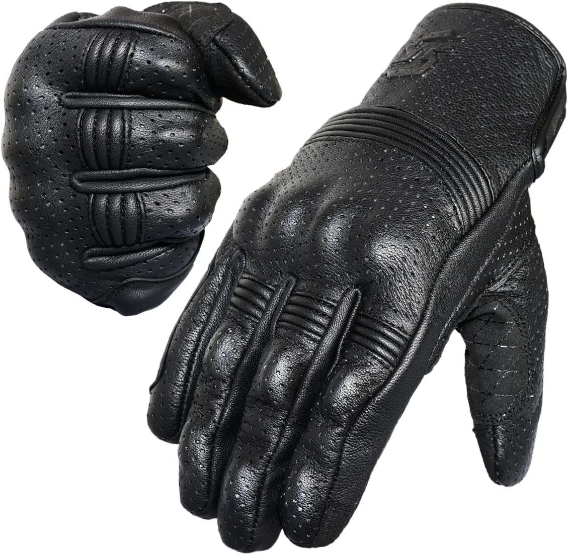 Leather Motorcycle Gloves for Men and Women | Touchscreen | Full Finger | Goatskin Leather Hard Knuckle Motorcycle Riding Gloves (Perforated, Medium)