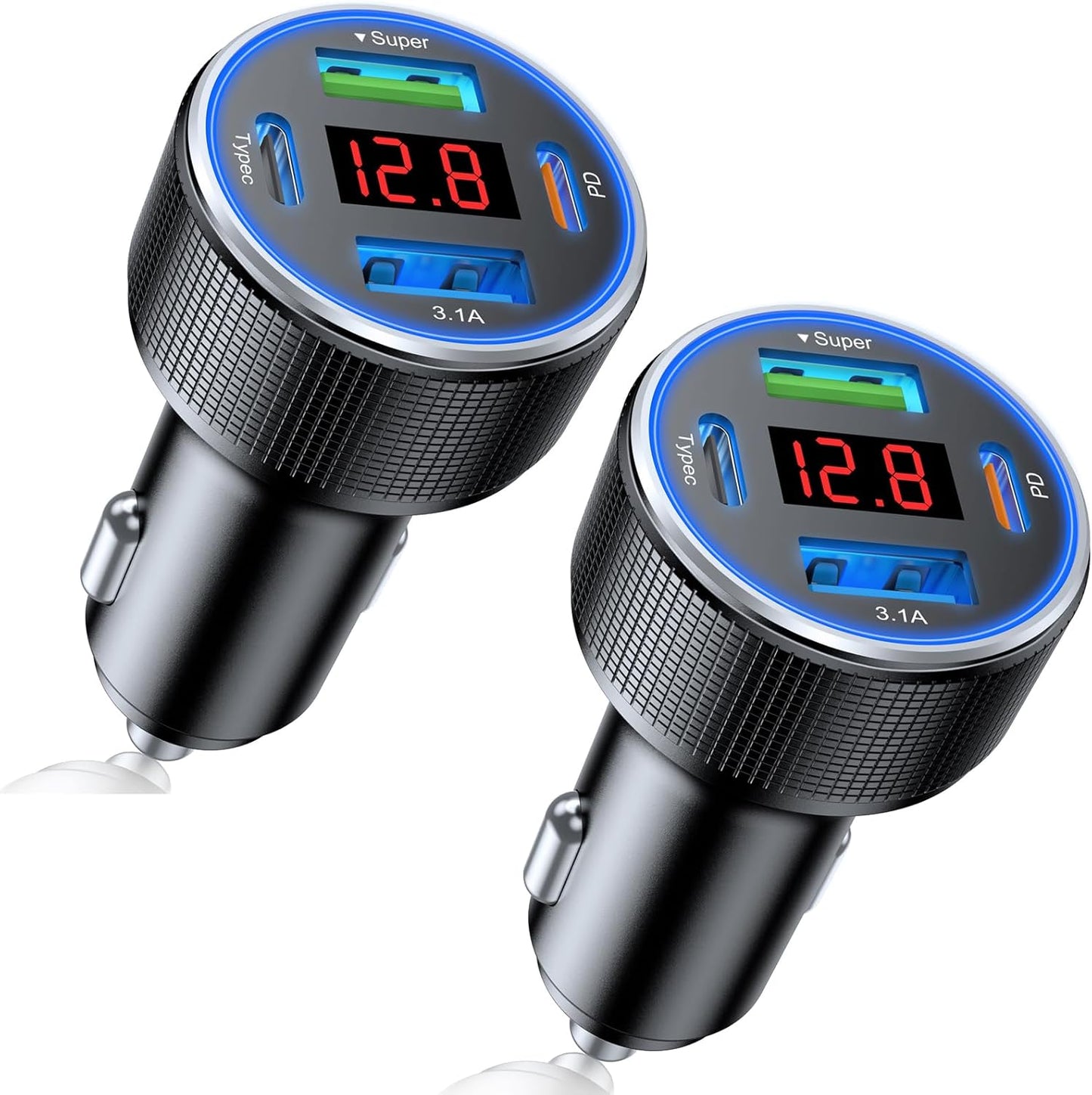 USB C Car Charger, Car Accessories for iPhone Aluminum Alloy Type C Car Charger Adapter Cigarette Lighter USB Charger Fast Charging for iPhone 16 15 14 13 Samsung Galaxy Google iPad Android