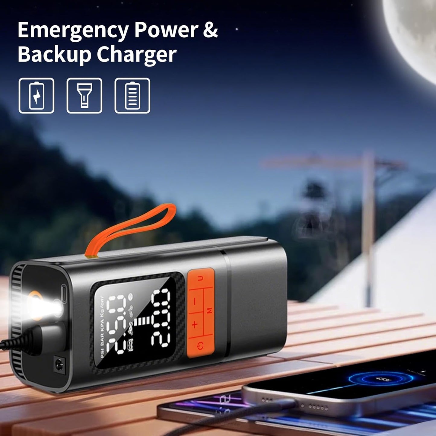 Tire Inflator, 150PSI Portable Air Compressor with Digital Gauge, Fast Cordless Inflation, Auto Shut-Off, Rechargeable Pump for Car, Motorcycle, Bike, and Sports Balls