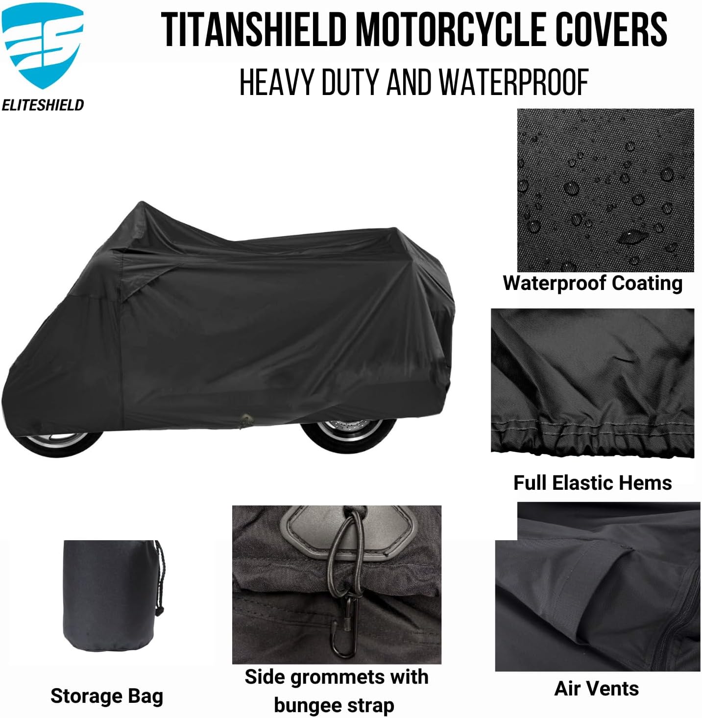 Deluxe Motorcycle Cover, Waterproof All Weather Outdoor Protection Universal Motorcycle Cover, Fade & Tear Proof Polyester fits Motorbike Scooter up to 80" L