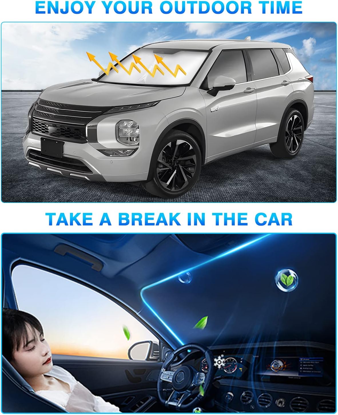 KUST Windshield Sun Shade for Mitsubishi Outlander 2022-2024 2025 2026 Window Shade Sun Visor Cover Foldable Blocks UV Rays Keep Your Car Cooler