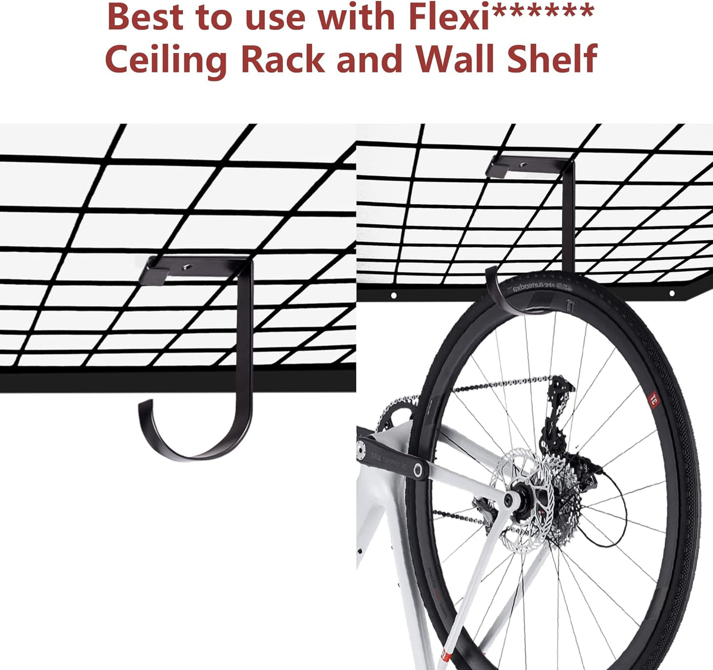 8-Pack Heavy Duty Add-On Flat Hook Accessory for Garage Ceiling Storage Rack and Wall Shelving, Alloy Steel, Black - Suitable for FLEXINOUMTS Racks and Shelves