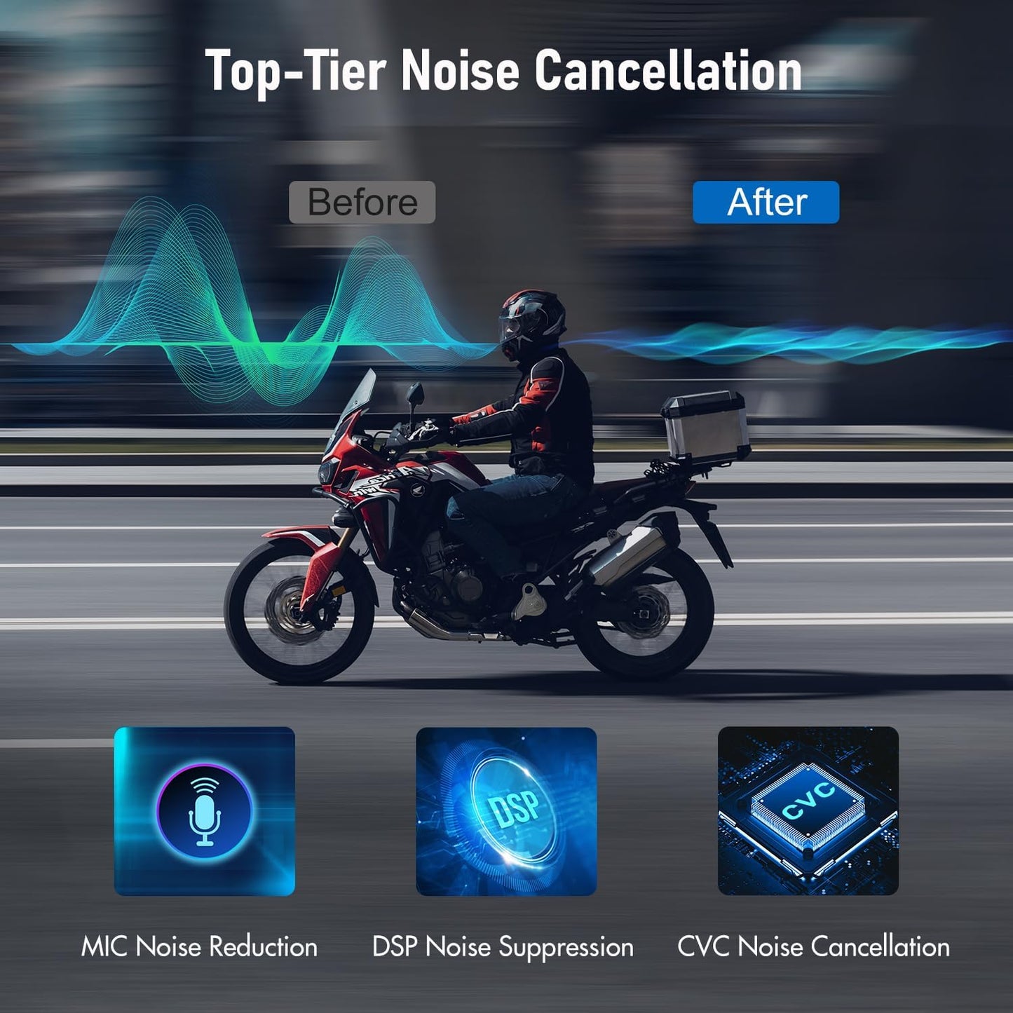 TK-X4SC Motorcycle Bluetooth Headset, 6 Riders 2000m Helmet Intercom with Music Share/Top-Tier Noise Reduction/LCD Screen/HiFi Stereo Sound,Universal Communication System Headphones(2 Pack)