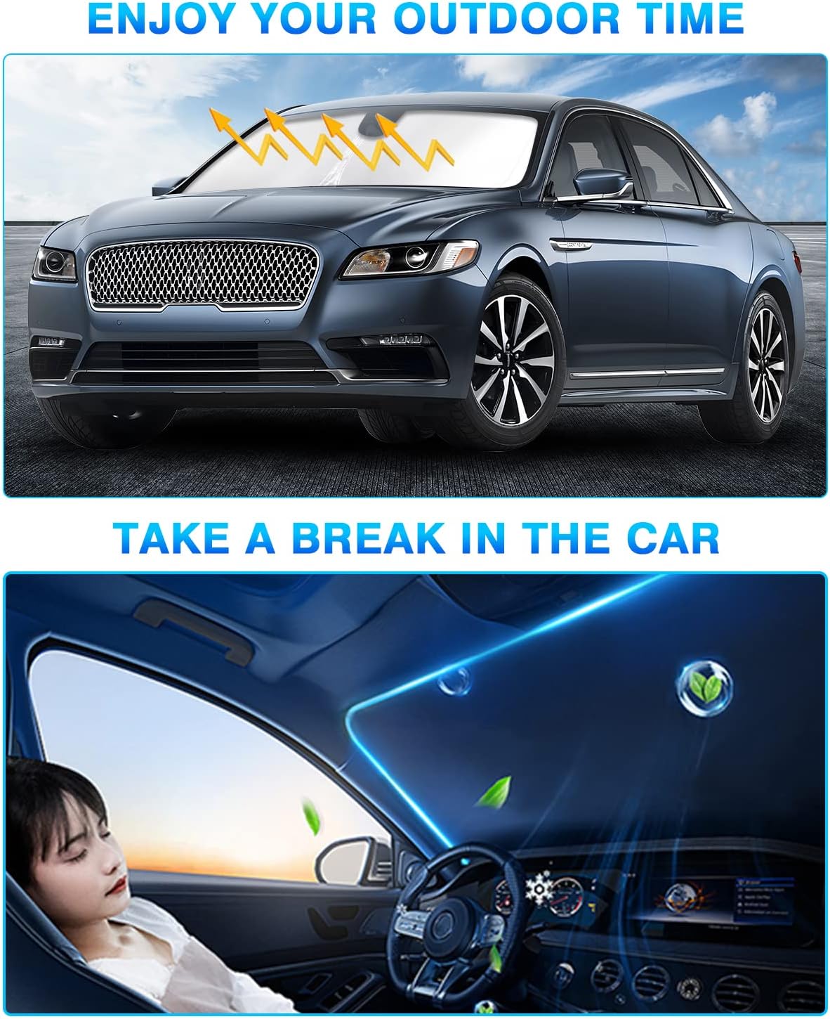 KUST Windshield Sun Shade for Lincoln Continental 2017-2020 Window Shade Sun Visor Cover Foldable Blocks UV Rays Keep Your Car Cooler