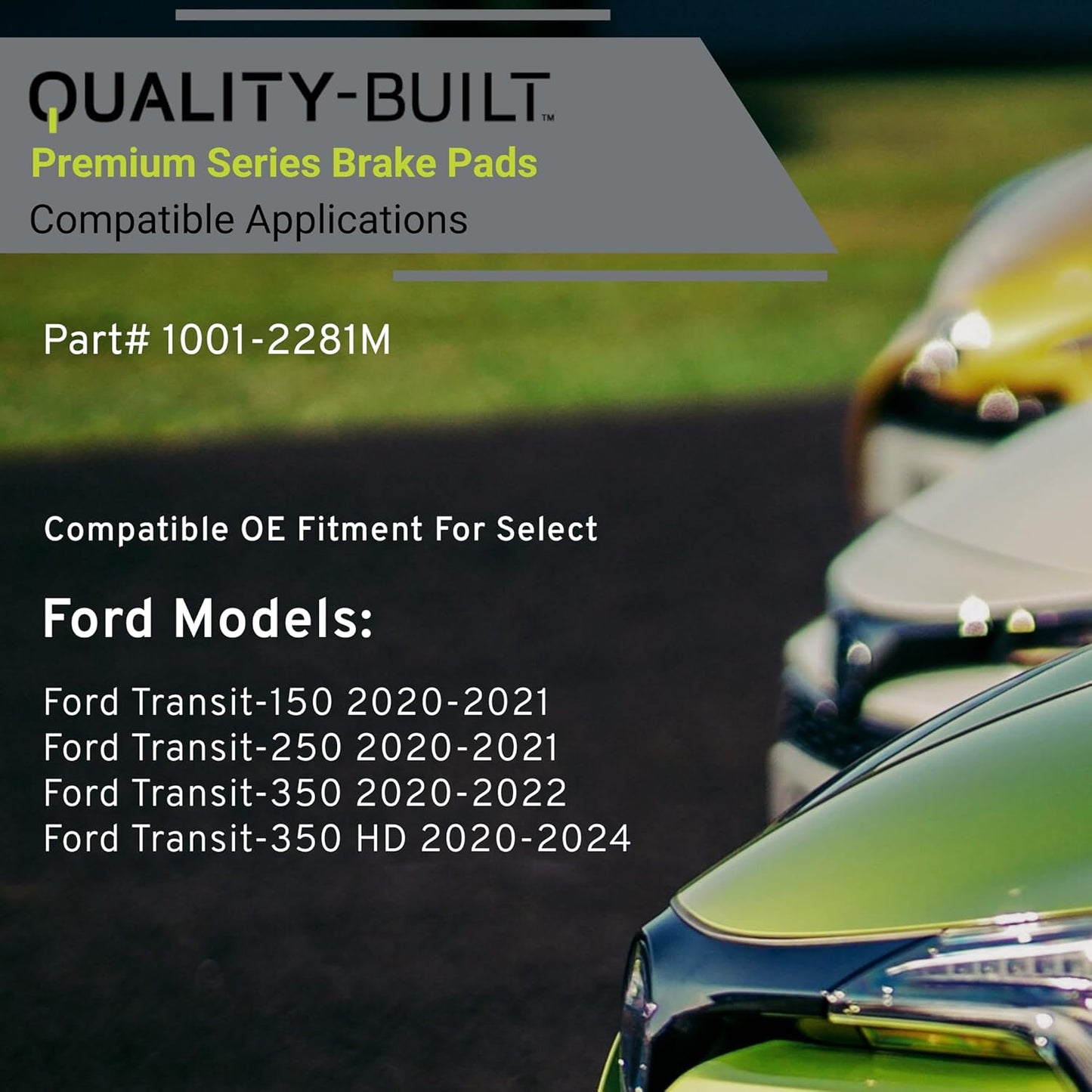 Premium Semi-Metallic Rear Brake Pads (1001-2281M) Compatible with Ford Transit-150 2020-2021, Ford Transit-250 2020-2021, Ford Transit-350 2020-2022, Ford Transit-350 HD 2020-2024