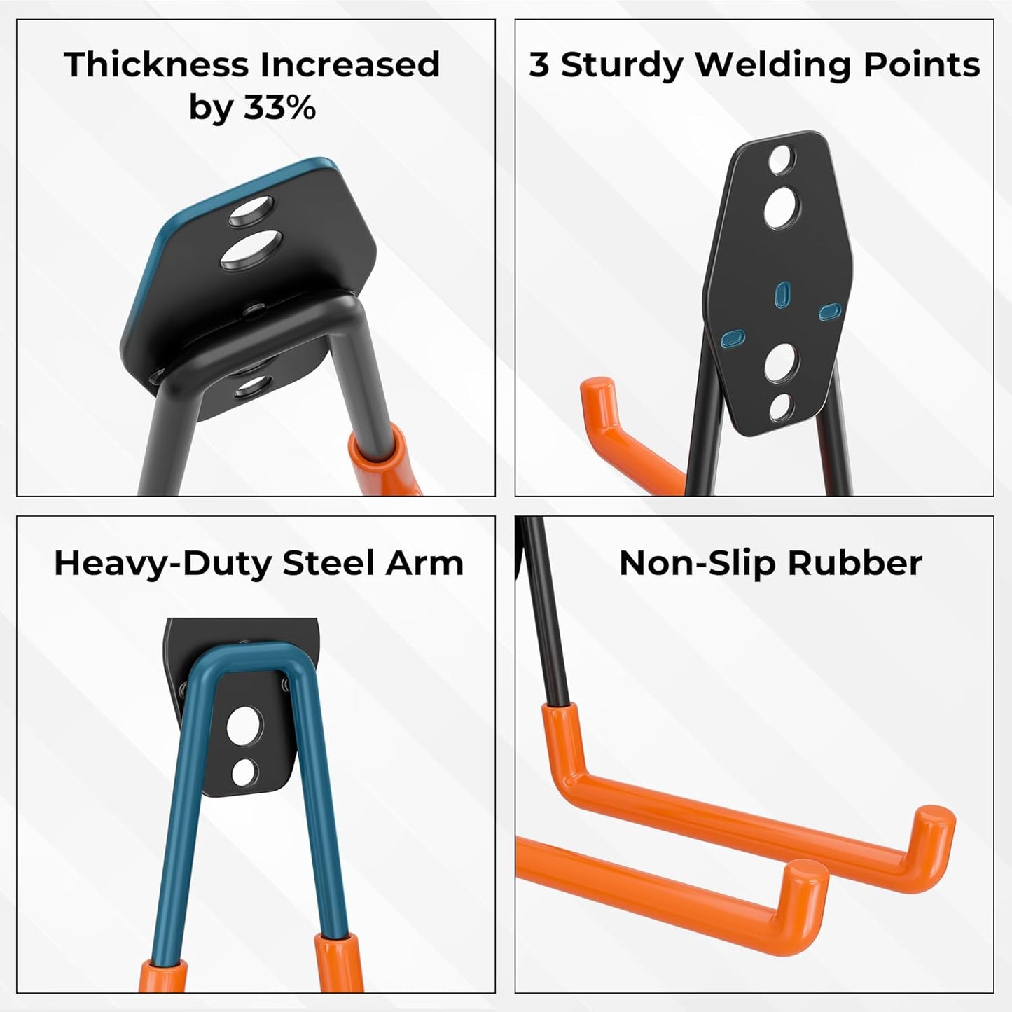 BONTEC Heavy Duty Garage Hooks, Anti-Slip Coated Black Steel with Strong Load Capacity, Multi-Sized U and J Hooks, Easy Wall Mount for Garage, Garden, Workshop (Orange, 18 Pack)