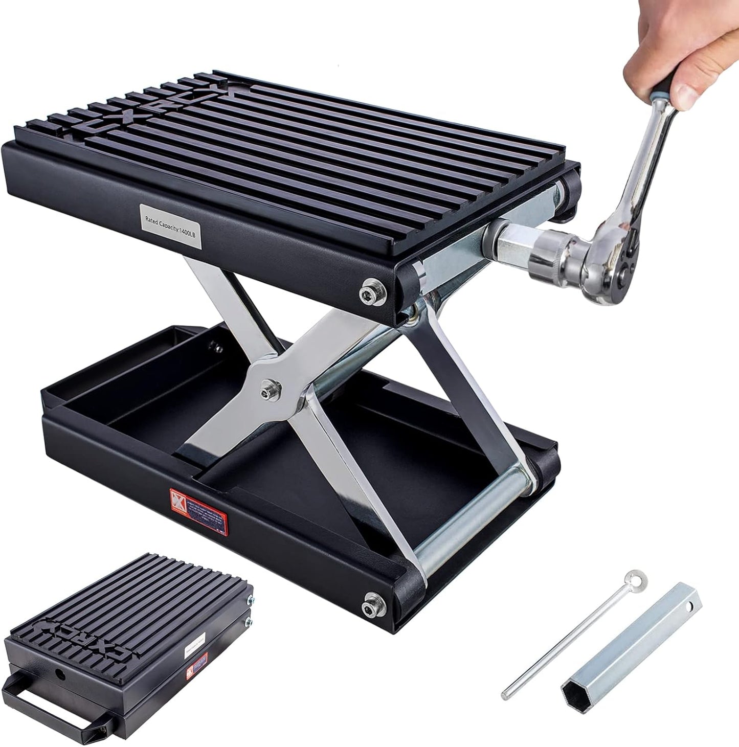 CXRCY 1400 LBS Motorcycle Lift Scissor Jack with Handle,Carbon Steel Upgraded Dirt Bike ATV Steel Motorcycle Hoist Stand with Ratchet Wrench,Crank Handle