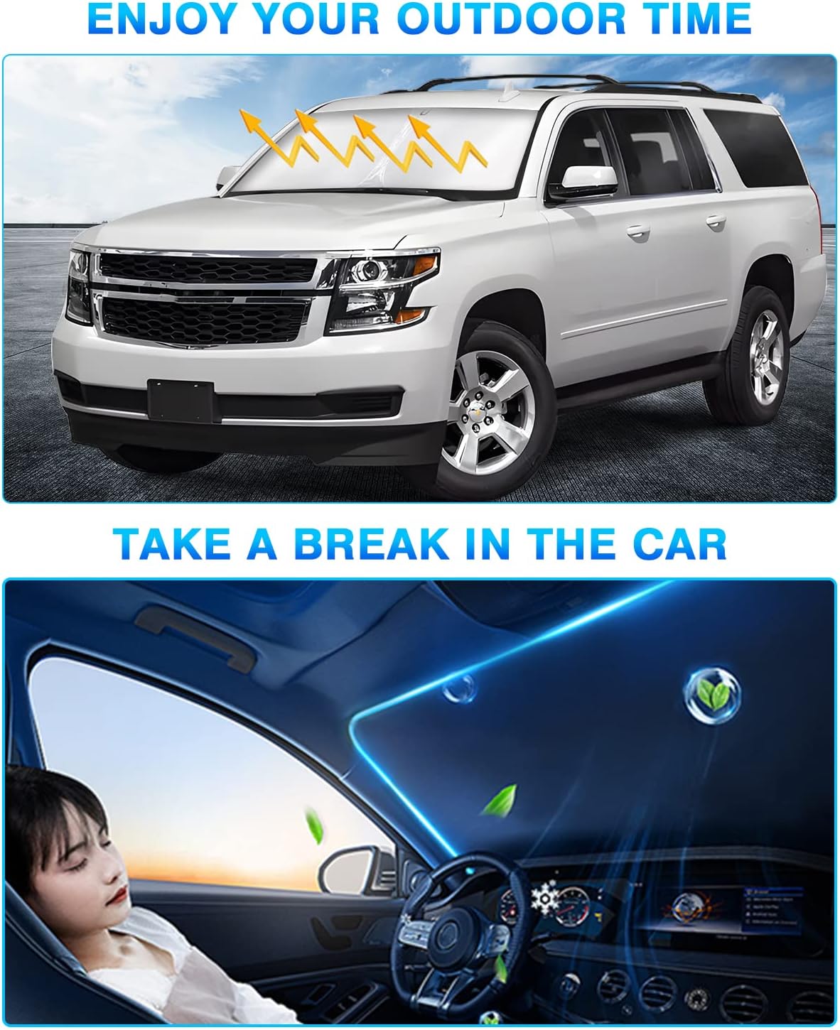 KUST Windshield Sun Shade for 2015-2020 Chevrolet Chevy Suburban/Tahoe, GMC Yukon XL, Yukon Denali XL Accessories Front Window Shade Sun Visor Cover Foldable Blocks UV Rays Keep Your Car Cooler