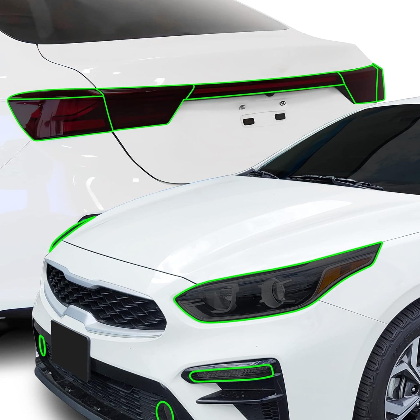 BOGAR TECH DESIGNS Full Headlight Taillight Reflector Sidemarker Tail Light Tint Kit Compatible with Kia Forte 2019-2021, Dark Smoke