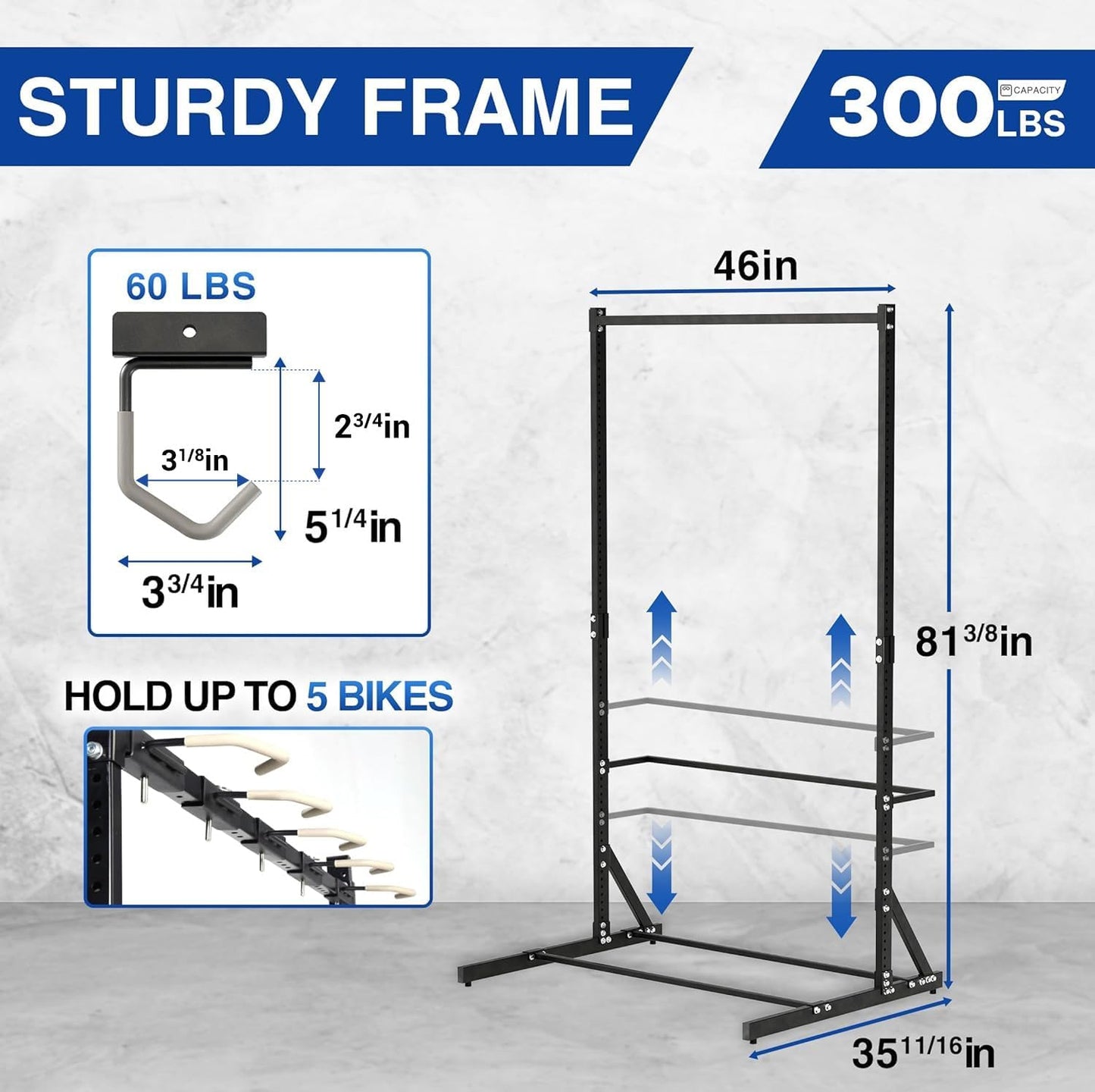 Yes4All Freestanding Bike Storage Rack, 300 Lbs 5 Levels Sturdy Steel Vertical Bike Rack, Bike Racks for Home and Garage Organizer, Indoor/Outdoor Bike Storage Rack