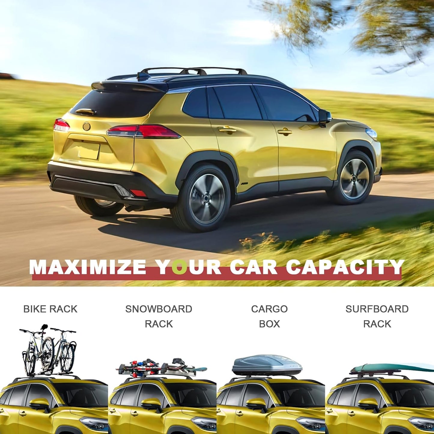 KINGGERI 260Lbs Lockable Roof Rack Cross Bars Compatible with Toyota Corolla Cross 2022 2023 2024 2025 (with Flush Side Rails), Heavy Duty All Aluminum Rail Crossbar Anti-Theft Metal Matte Coated