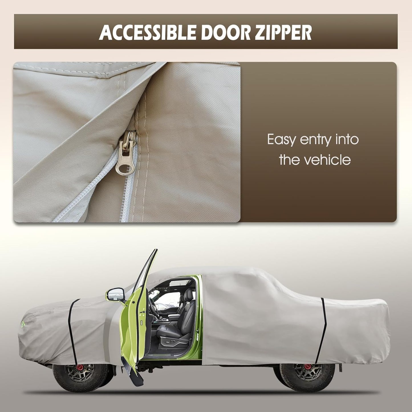 Migaven 6 Layers Car Cover Custom Fit for Toyota Tacoma 2005-2025, Waterproof Full Exterior Cover Rain Sun Protection with Door Zipper, Khaki