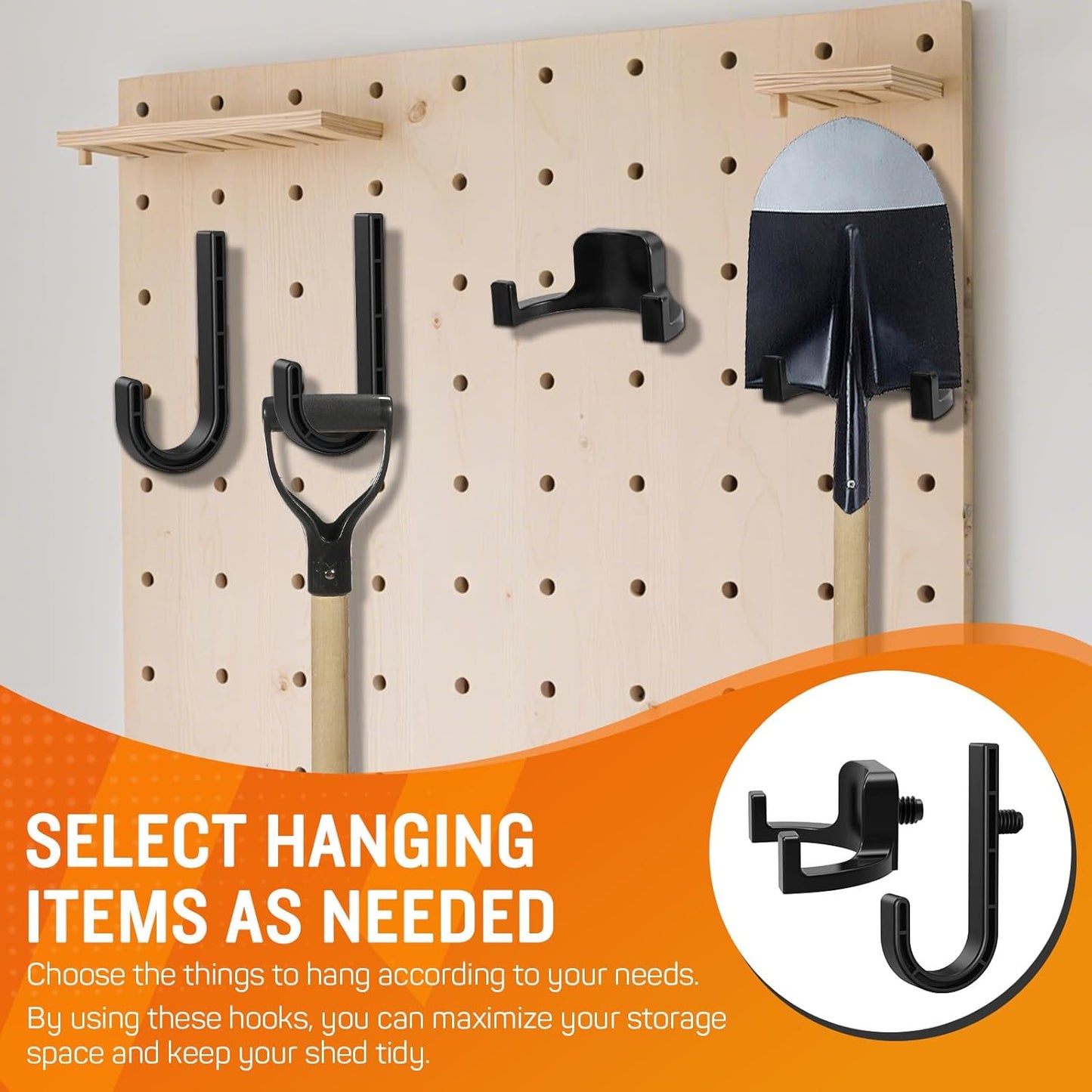 6Pcs Storage Shed Hooks Compatible with Suncast Shed, Black J and U Tool Hangers for Organizing Tool, Ladders, Bulk Items,Storage Shed Shelves Accessories