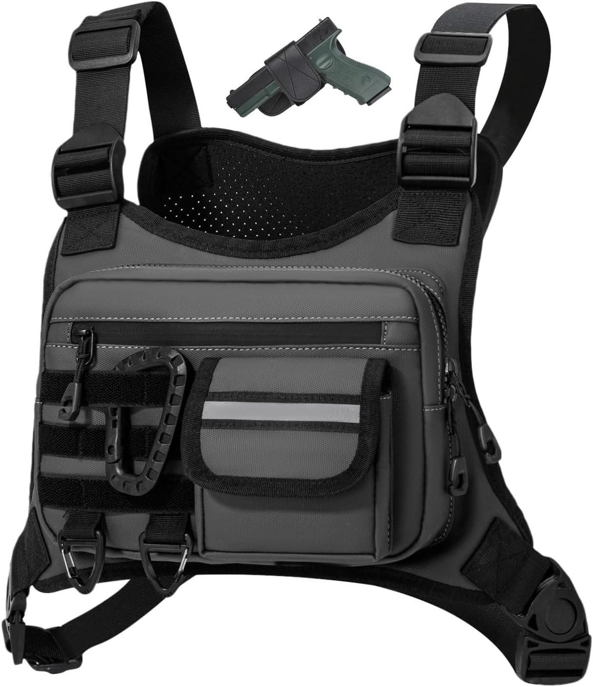 Outdoor Chest Bag For Men, EDC Chest Pack With Built-In Phone Holder, Lightweight Chest Rig Pouch