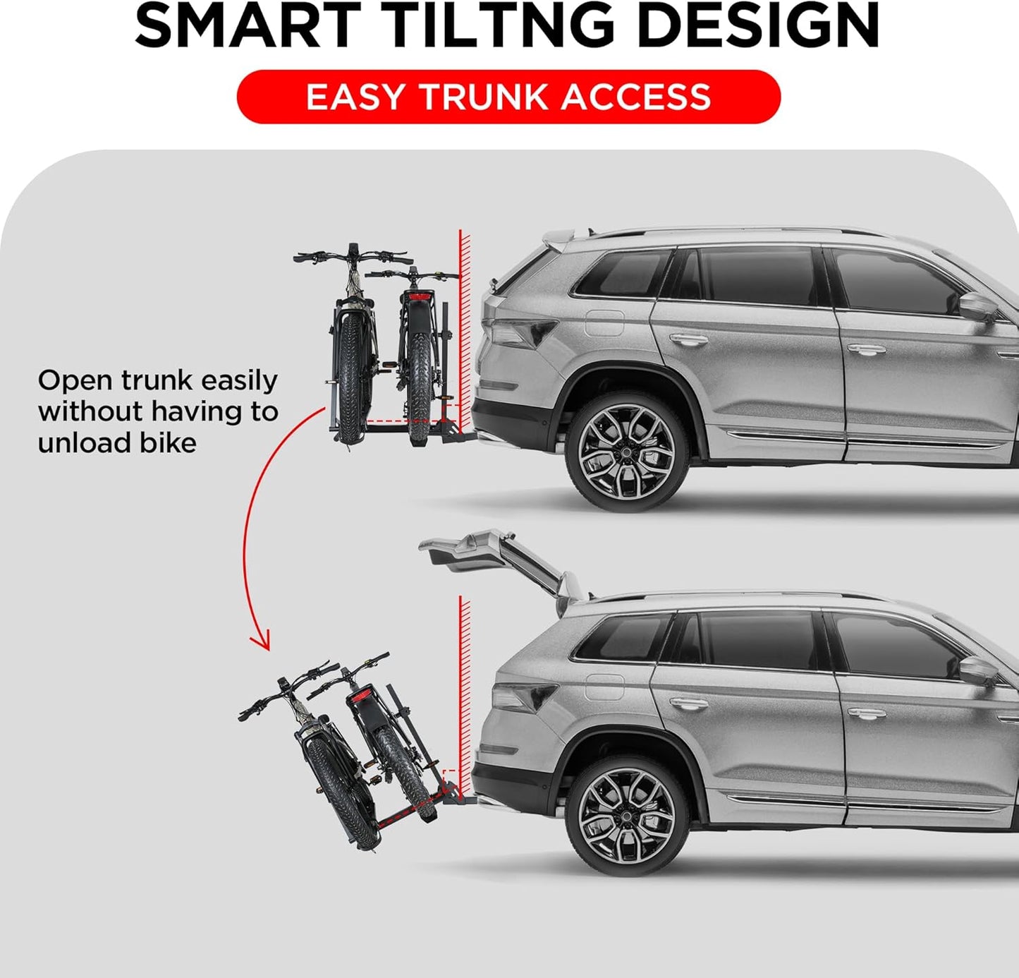 200LBS EZ-FOLD Aluminum 2-Ebike Carrier with Ramp for Bikes and Electric Bike, Car SUV Truck Van RV and Trailer