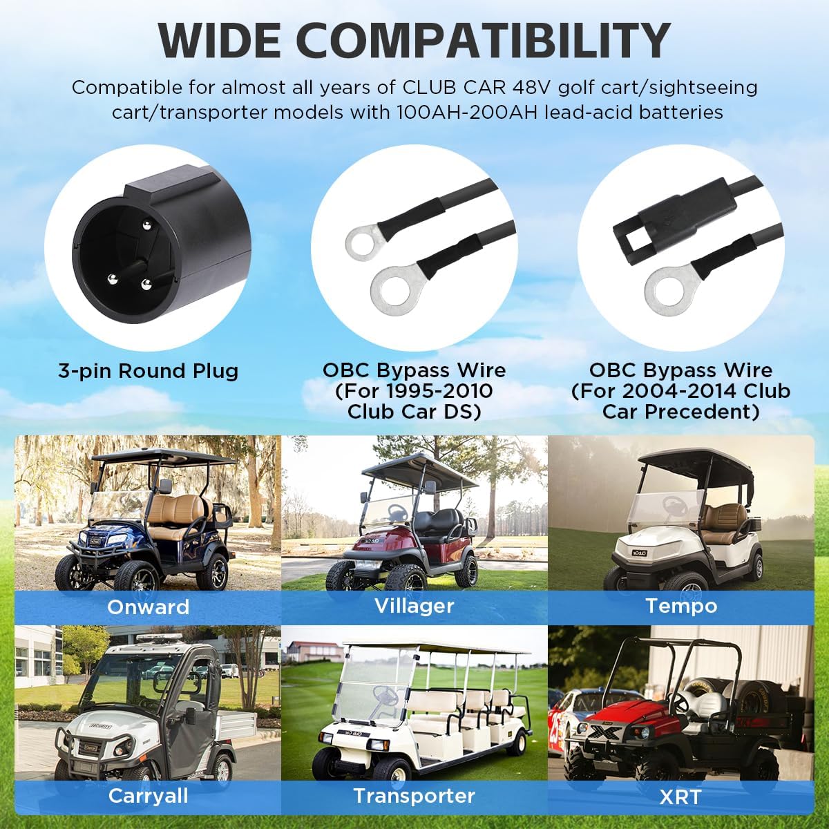 Club Car Charger 48V 18A Smart 1250W Golf Cart Battery Charger 48 Volt, IP67 Waterproof, 4-6 hrs Full Charge, 16FT Cable, for All Years 48V Club Car Golf Cart 48 Volt with Lead-Acid Battery