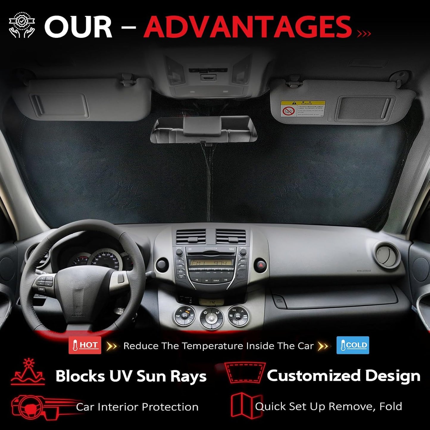 KAYZT Windshield Sun Shade for 1996-2025 2026 Che-vrolet/Chevy Express Cargo Van 1500, 3500, 4500, LS, LT Foldable Sunshade Front Window Custom Fit Car Accessories