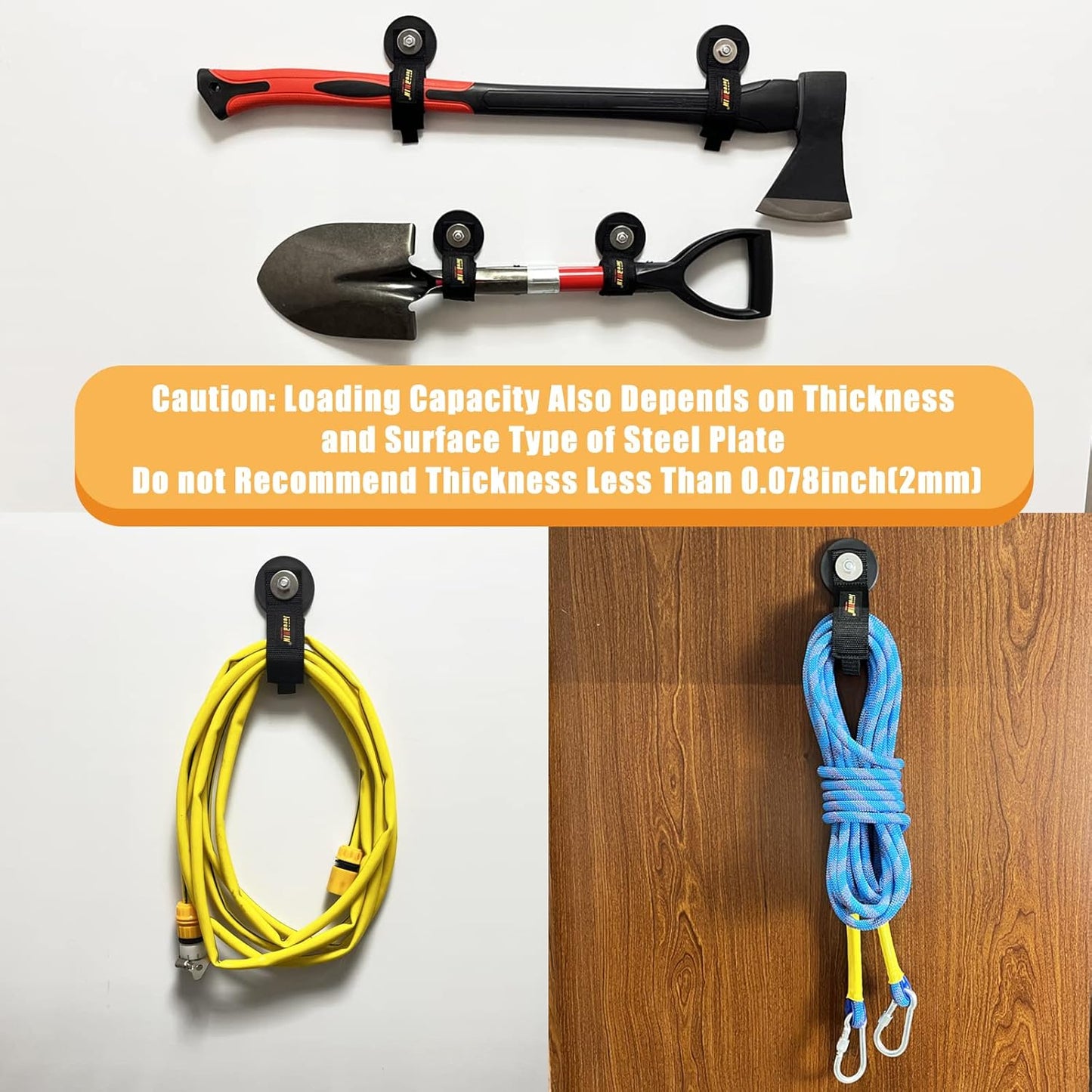 Heavy Duty Magnetic Hook, Magnetic Tool Holder, Magnetic Garage Hooks, Extension Cord Strap for Cable, Rope, Wire Storage in Garage,Workshop,RV,Pick-up(Dia.2.59" Magnet * 4Pcs)