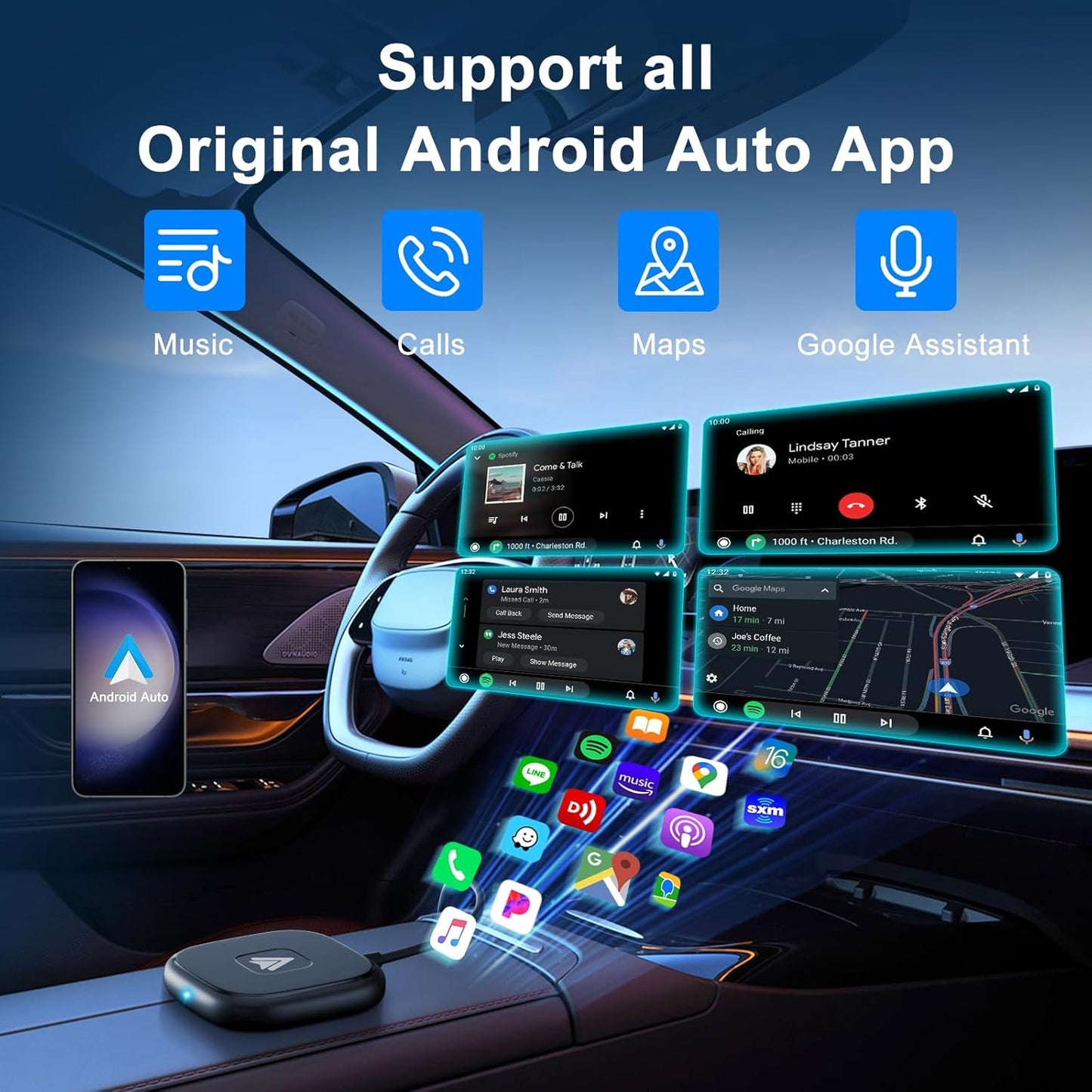 Android Auto Wireless Adapter Plug and Play Car Dongle for Factory Wired Android Auto in All Cars - Low Latency and Easy to Install