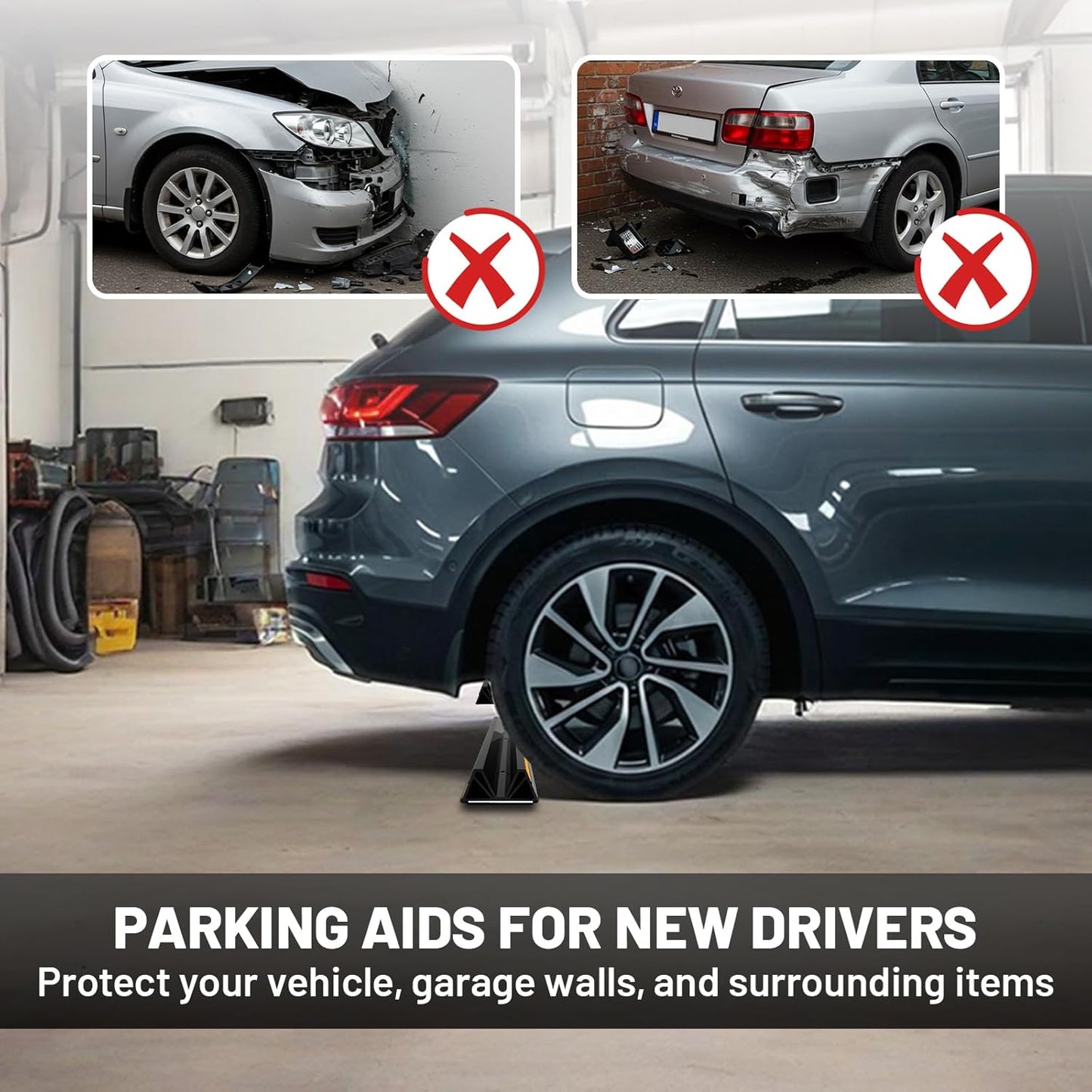 ROBLOCK 18" Parking Stopper for Garage, Car Stopper for Garage Precision Stopping, Heavy Duty Parking Block with Reflective Strips, Suitable for Car, SUV, Easy Install, 2 Packs