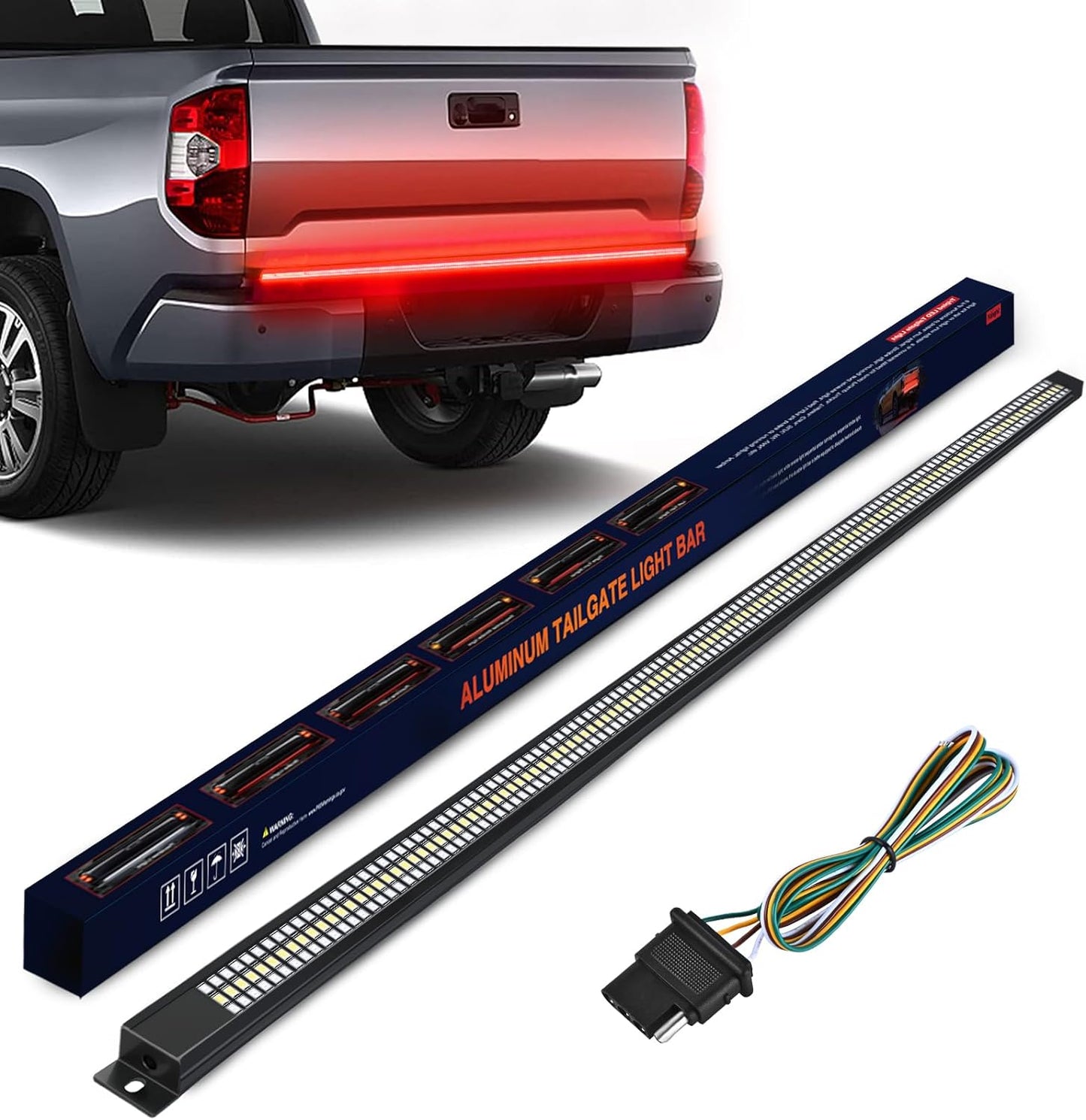 Nilight Truck Tailgate Light Strip 48" Aluminum Frame Triple Row 780 LED Bar with Red Running Brake Sequential Turn Signals Strobe Lighting White Reverse