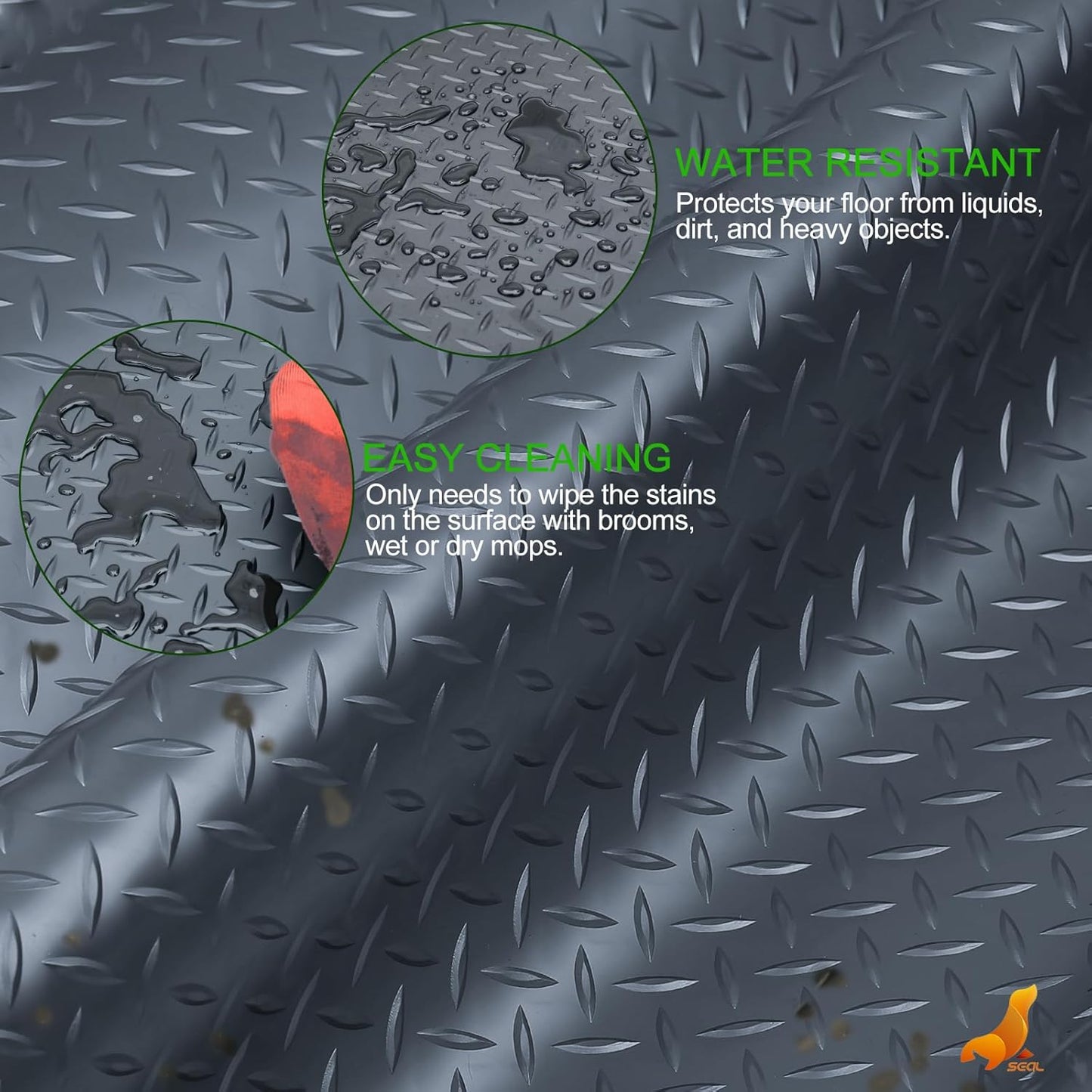 SEAL 4 x 8 Ft Premium Garage Floor Mat, Solid 2.8mm Thick Gray Commercial Grade Heavy Duty Parking Mat for Garage Floor, Golf Cart Parking, Water/Stain Resistant Floor Runner (Embossed Diamond Plate)