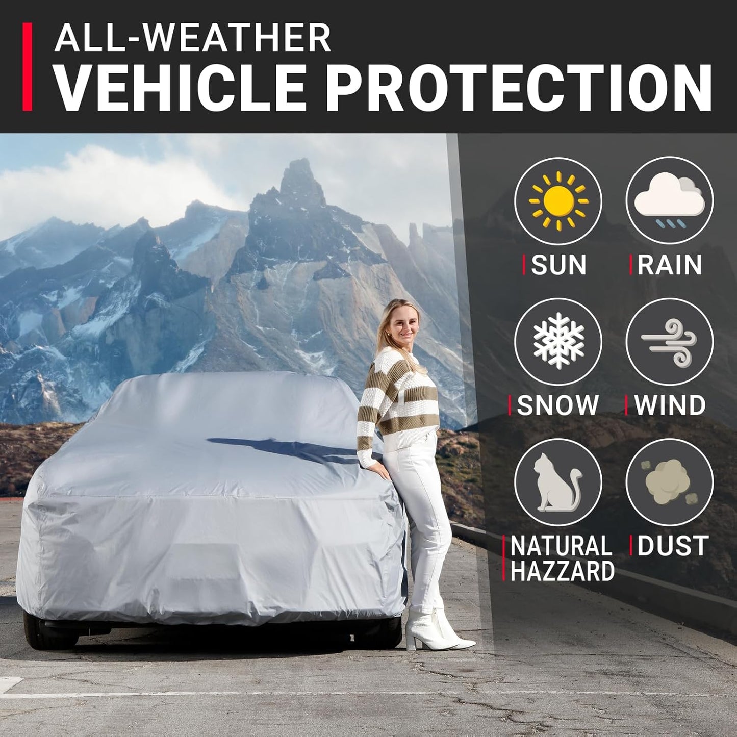 iCarCover Premium Car Cover for 1973-1977 Chevy El Camino Heavy Duty Waterproof All-Weather Automobiles Custom Fit Indoor Outdoor UV Snow Protection Covers with Straps and Bag