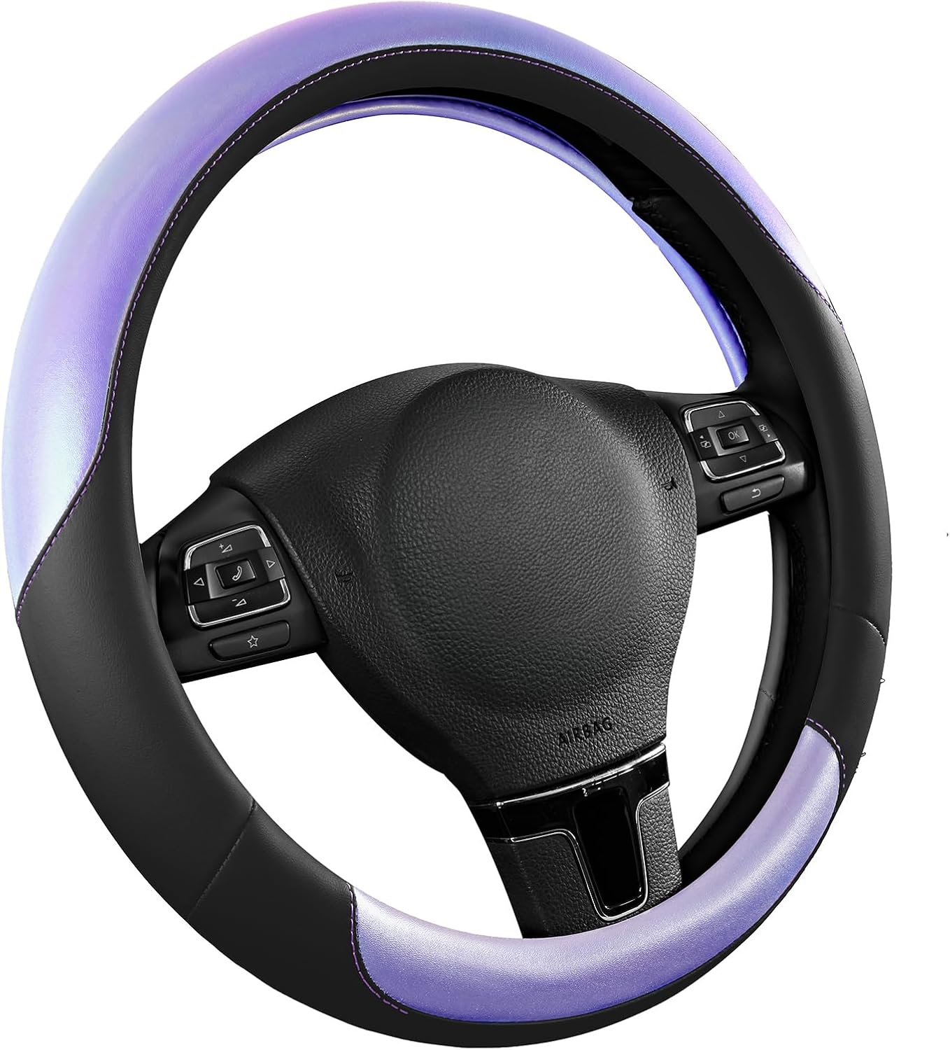 Road Comforts Steering Wheel Cover – Breathable Leather Steering Wheel Cover, Anti-Slip Grip, Universal Fit 14.5” to 15”, Heat & Cold Resistant for Cars, SUVs, and Trucks – Black & Purple