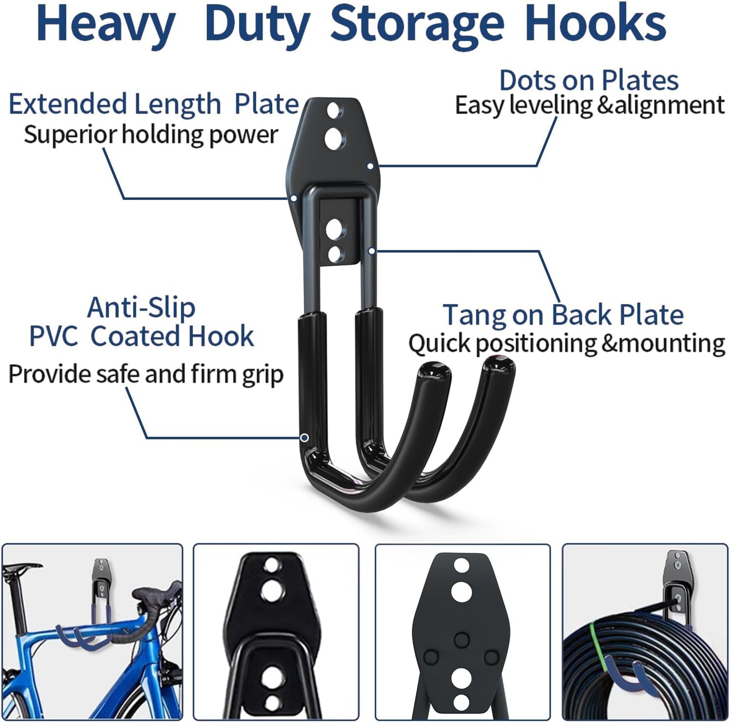 3-H Garden Hose Holder Wall Mount 4 Pack,Solid Steel Hose Hanger,Water Hose Holders for Outside,Perfect for Hanging Outdoor Air Hose,Ropes,Pipes,Garden Tools,Ladders,Bikes,Bulk Items(Black)