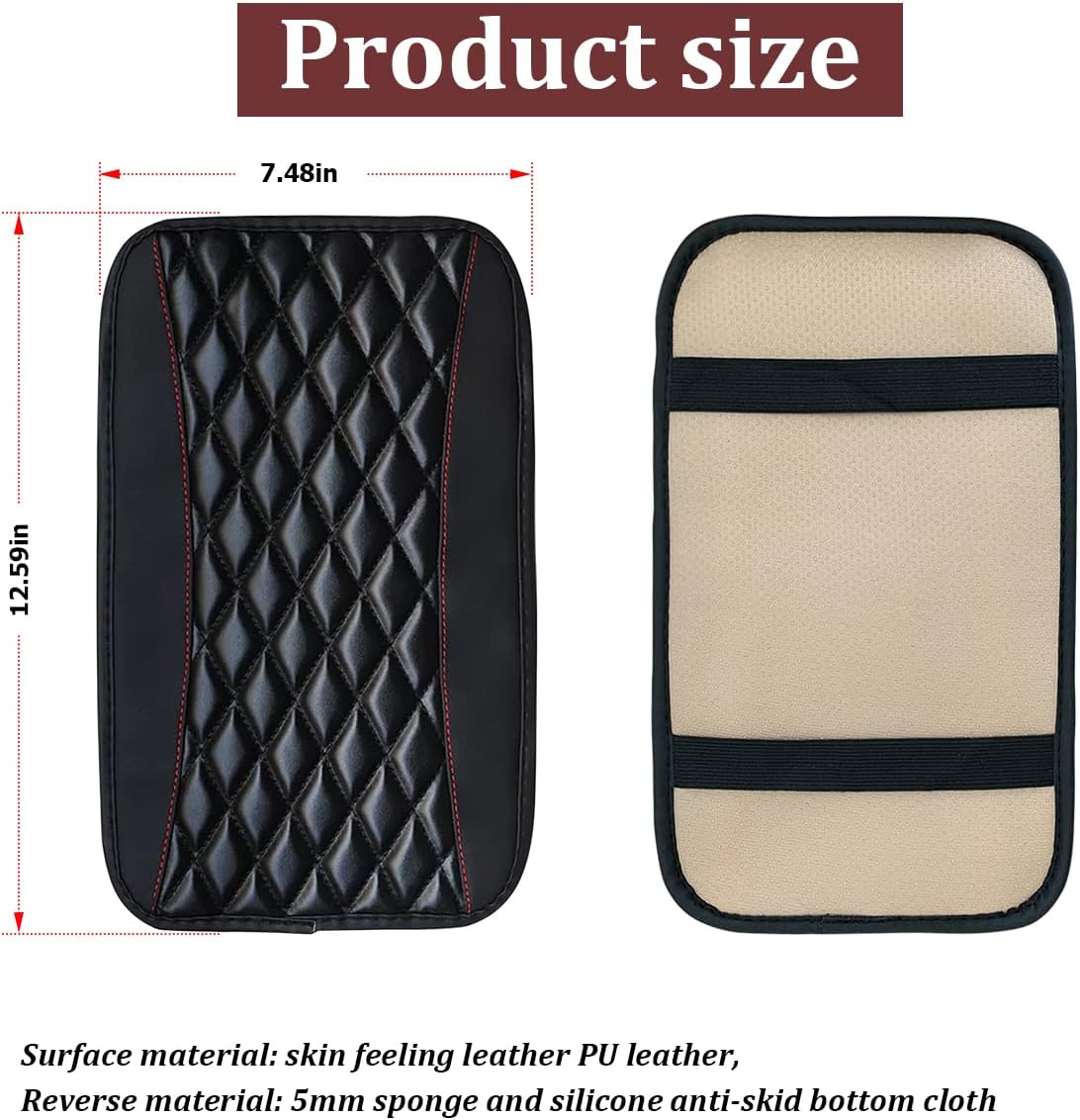 Car Center Console Cushion Pad, Universal Leather Waterproof Armrest Seat Box Cover Protector,Comfortable Car Decor Accessories Fit for Most Cars, Vehicles, SUVs (Black)