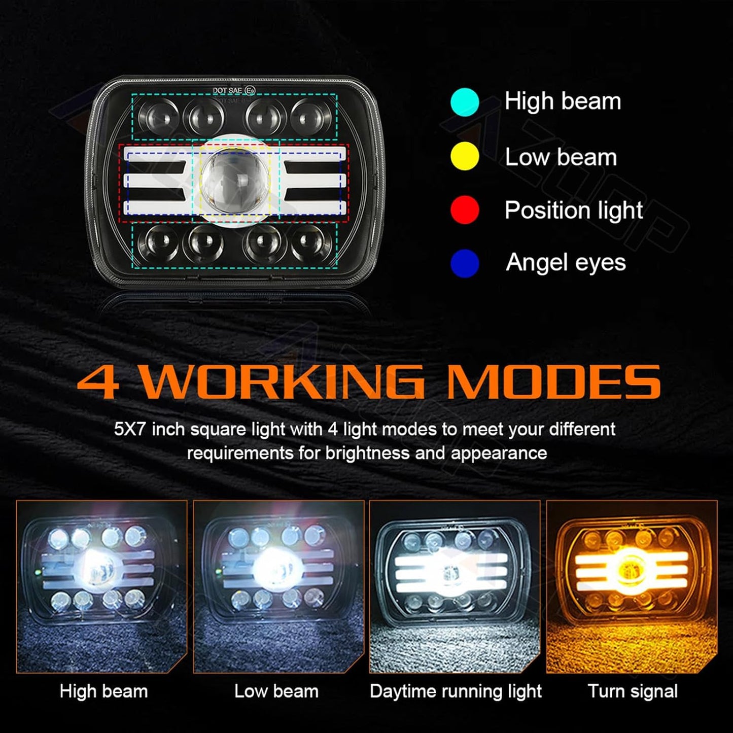 5x7 7x6 Inch LED Headlights, H6054 80W Headlights, Turn Signals, DOT Approved, High/Low Beam, DRL, Compatible with Jeep Wrangler YJ, Cherokee XJ, Chevy Express, Ford F150, Cars, Trucks, Pickups