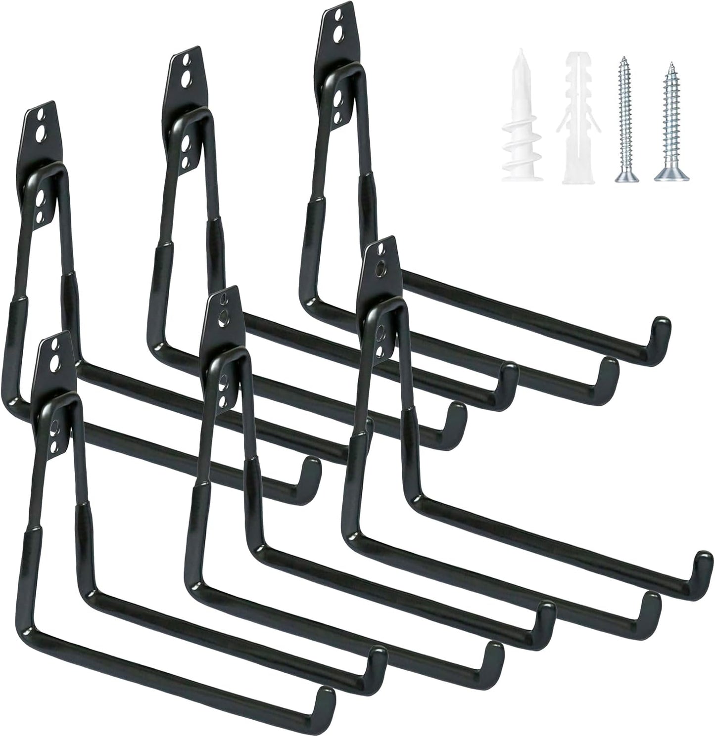 WMK 7.3'' Heavy Duty Garage Hooks, 6 Pack Wall Mount Garage Storage Hooks for Hanging Bike, Ladder, Tools - 100LB Load Capacity, Triple-Welded, PVC Coated (Black)