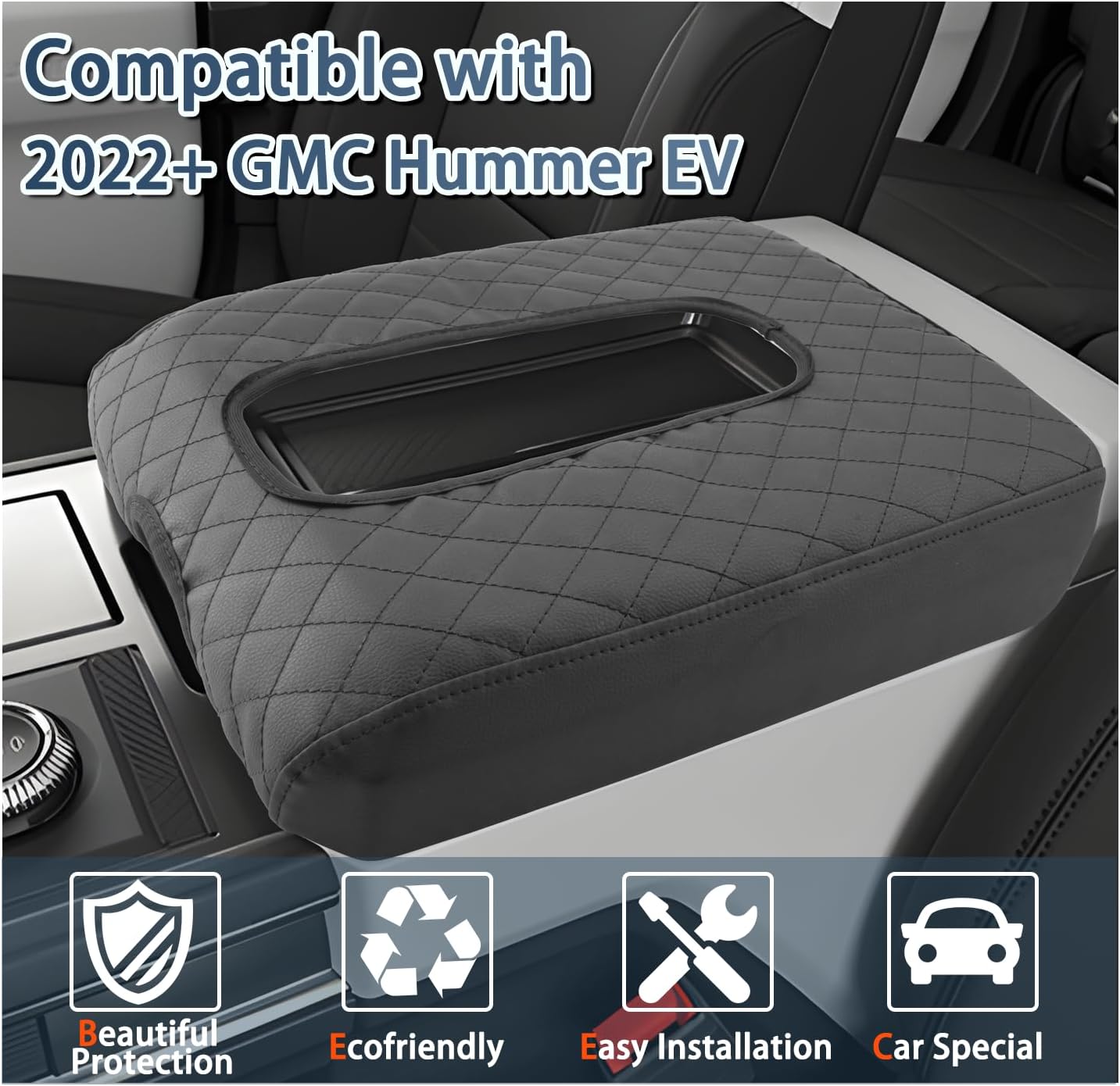 Ruiya Hummer EV Armrest Cover,for Hummer EV Accessories Center Console Cover Soft Comfy Thicken Armrest Lid Cover Compatible with 2022 2023 2024 2025 2026 Hummer EV Pickup/SUV