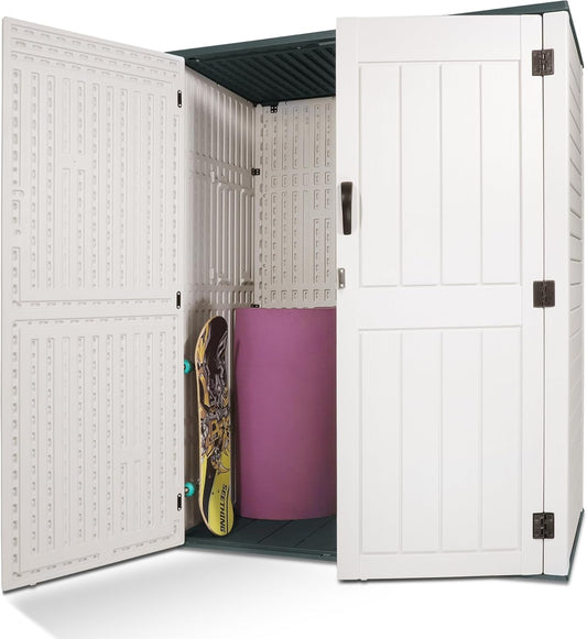 Outdoor Storage Cabinet, 52 Cu ft Resin Storage Box for Patio Garden Yard - Weatherproof Outdoor Storage Shed for Tools Pool Supplies - Lockable Vertical Storage Shed