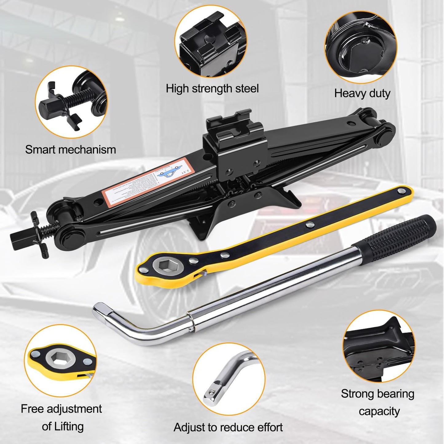 Car Jack Kit Scissor Jack for Car 2.5 Ton (5511 lbs) Tire Jack Tool Kit Universal Car Emergency Kit with Lug Wrench Tire Changing Kit for Car SUV