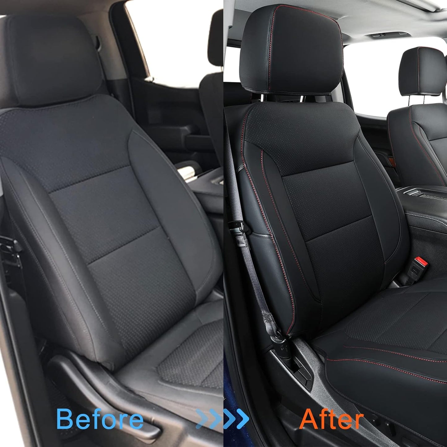 LUCKYMAN CLUB Custom Fit Seat Covers for 2019-2024 2025 Chevy Silverado Sierra 1500 Crew Cab, 2020-2024 2025 Silverado Sierra 2500 3500 Crew Cab (Black&Red)