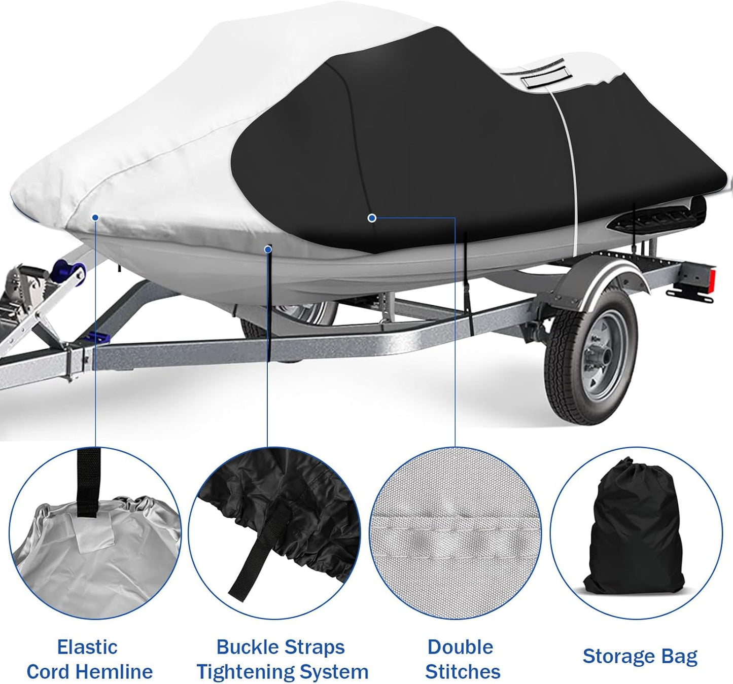 iCOVER Jet Ski Cover- Water Proof Heavy Duty Trailerable Personal Watercraft Covers for Seadoo Kawasaki Yamaha Wave Runner, Fits PWC Models Up to 135in Long