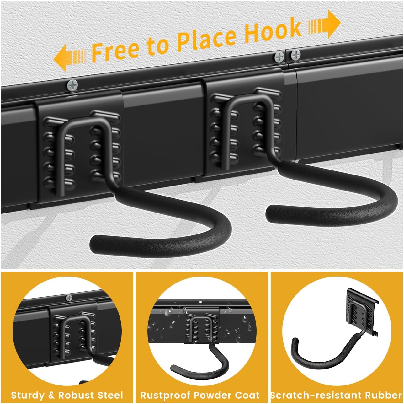 Bike Storage Rack 48Inch for 6 Bikes + 5 Helmets, Up to 500lbs, Heavy Duty Bike Hangers for Garage, Bike Hooks for Garage, Solid Steel Bicycle Storage, Bike Wall Mount, New Black