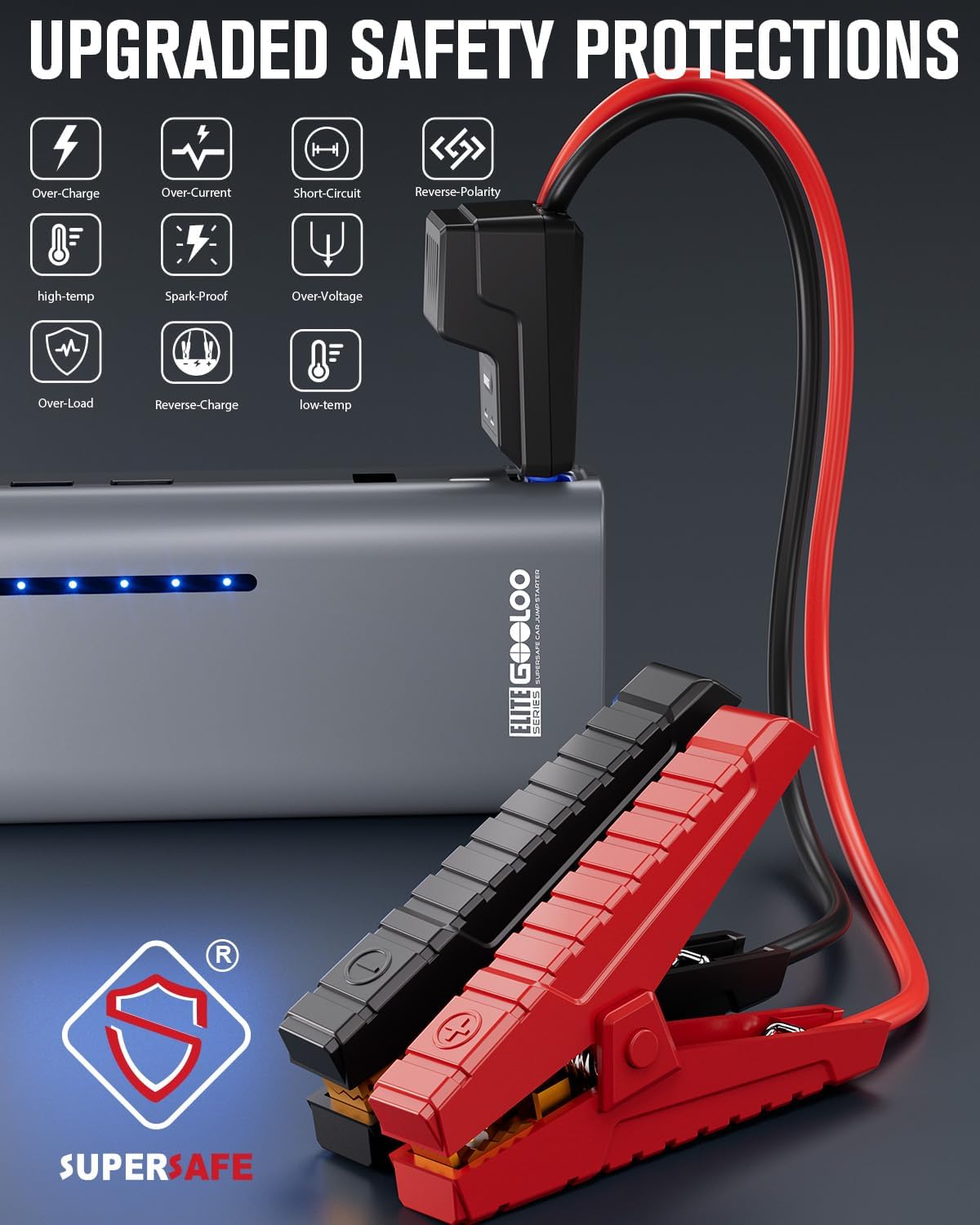 GOOLOO Jump Starter Battery Pack 3000A Peak SuperSafe Car Starter (Up to 8.5L Gas or 6.0L Diesel Engine) with USB Quick Charge and LED Light,12V Lithium Jump Box Booster Portable Charger,Gray