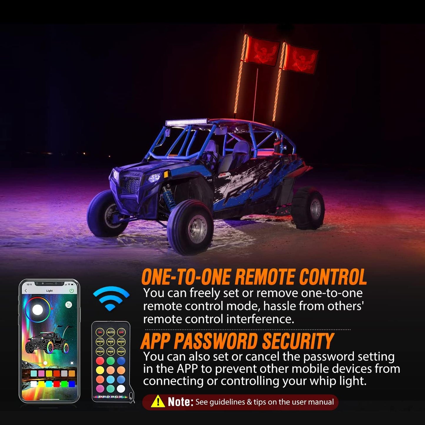 Nilight 2PCS 4FT RGB LED Whip Light with Spring Base Remote App Control w/DIY Chasing Patterns Turn Signal & Brake Lights for ATV UTV Polaris RZR Can-am Dune Buggy Jeep