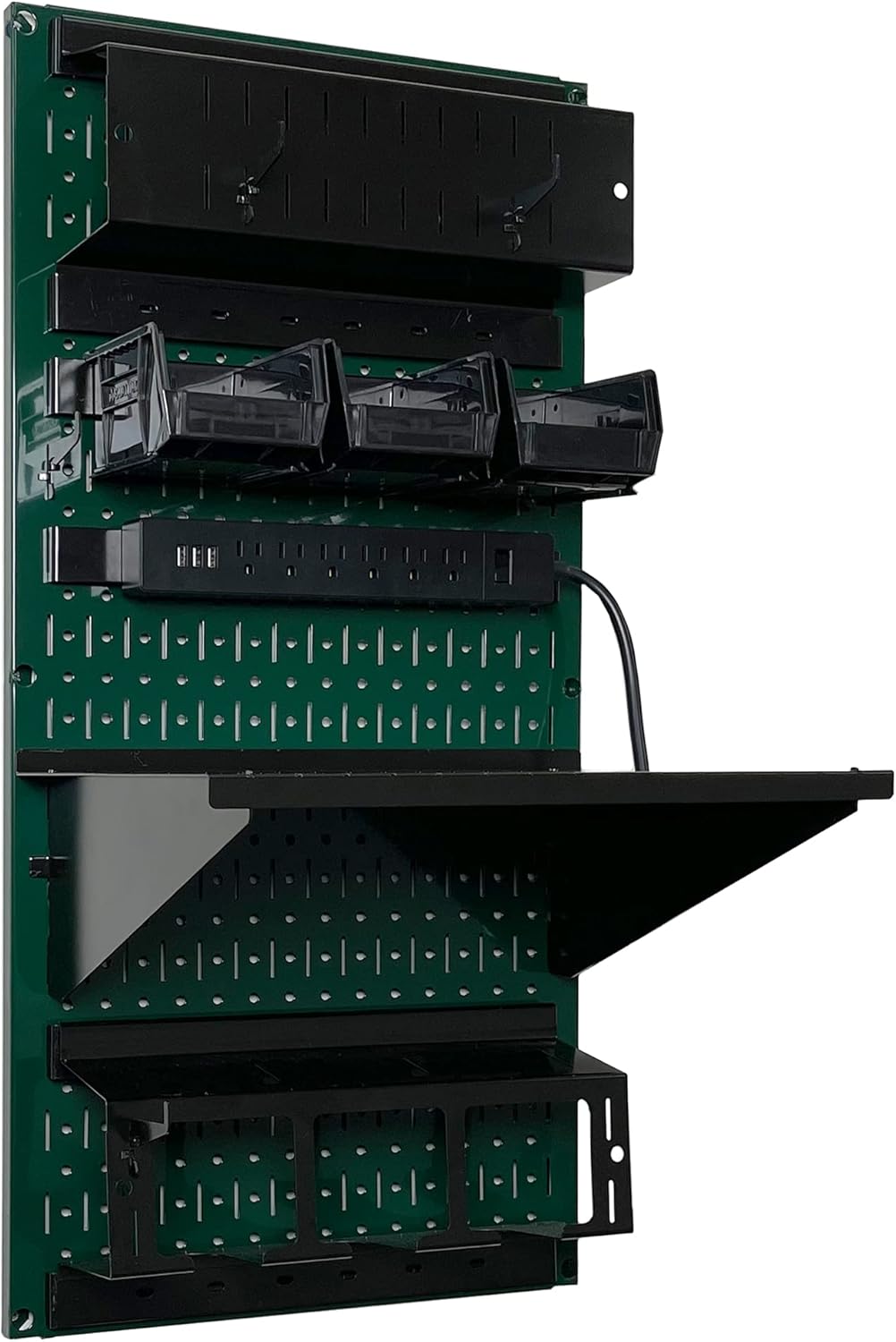 Wall Control Power Tool Storage Organizer Kit Cordless Drill Holder Charging Station Rack 16” x 32” Metal Pegboard Organization System (Green Pegboard)