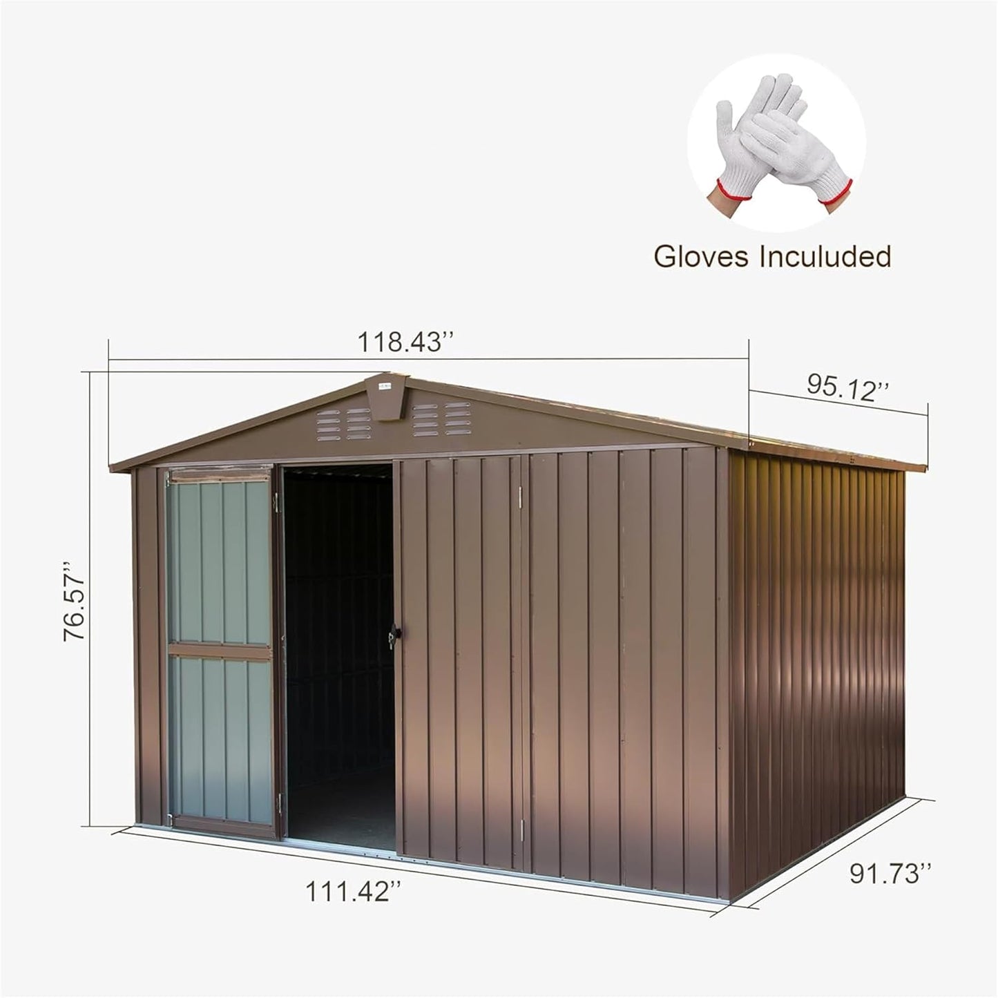 IKERY Metal Storage Shed - 10' x 8' with Double Lockable Doors, Large Garden and Backyard Tool Shed for Bikes, Weather - Resistant, Brown