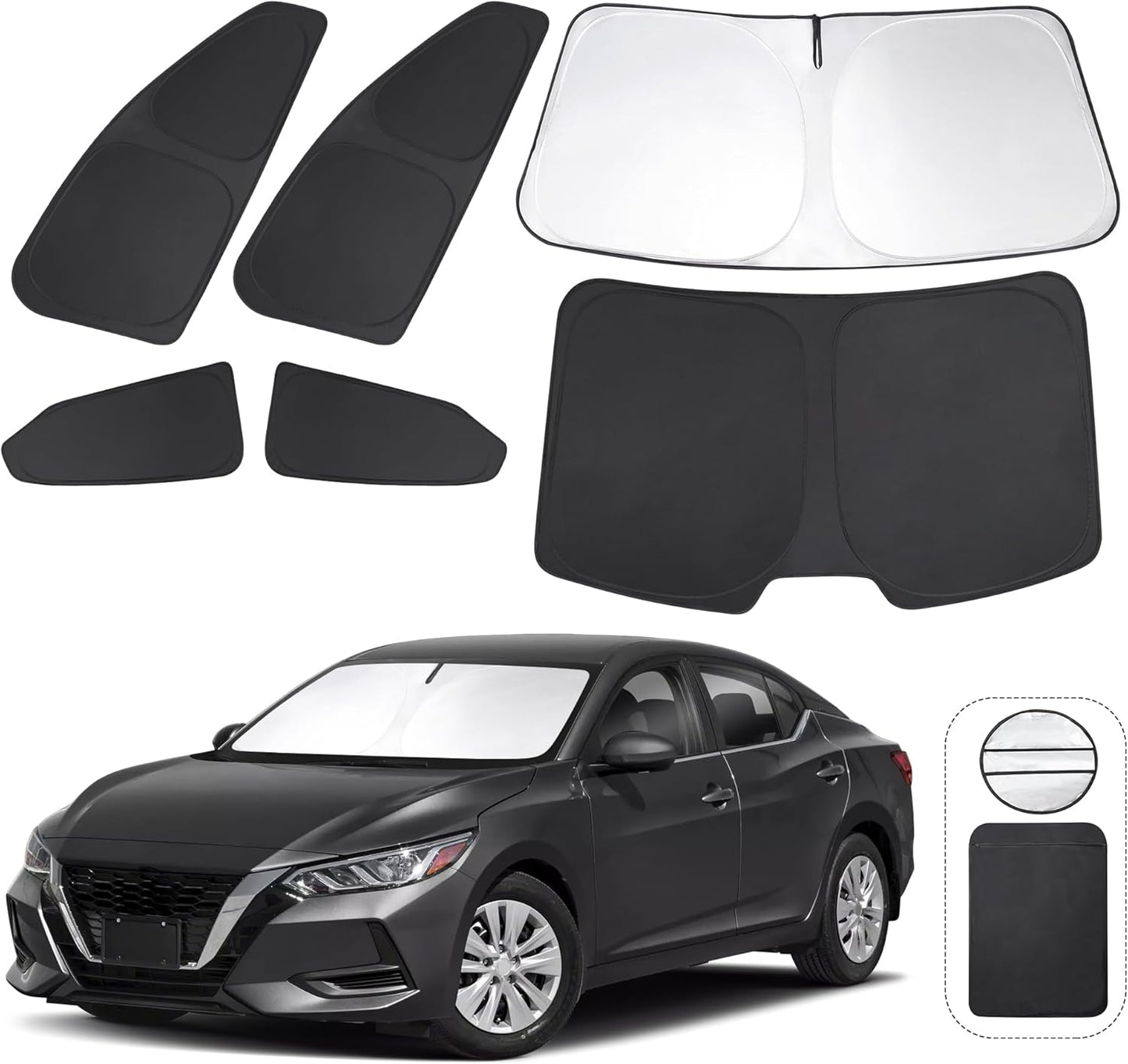 TINGLU Window Shades for Nissan Sentra 2020-2024 2025 Accessories Car Side Full Windows Rear Triangular Windshield Sun Shade Sun UV Rays & Privacy Protection for Camping,Napping,and Relaxing 6PCS