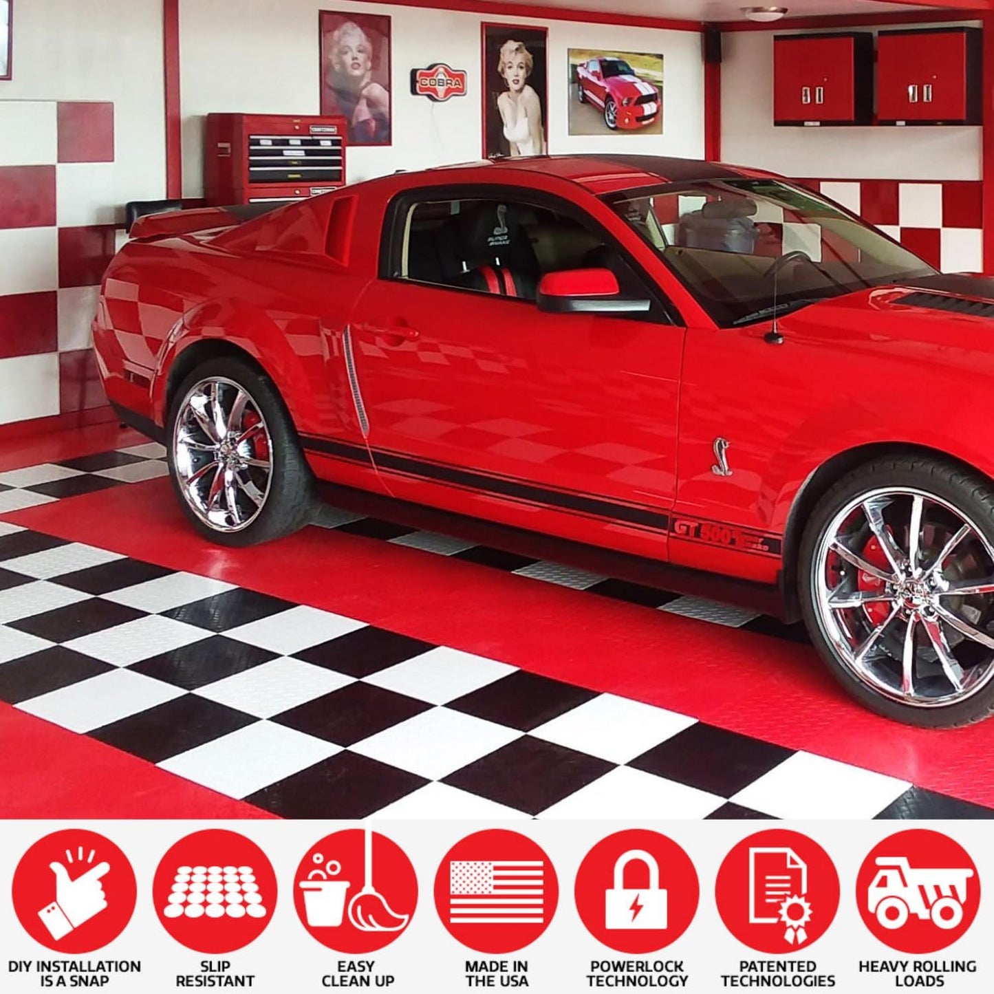 Big Floors RaceDeck Diamond Plate Design, Durable Interlocking Modular Garage Flooring Tile (White, 12 Pack of 12 x 12" Tiles)