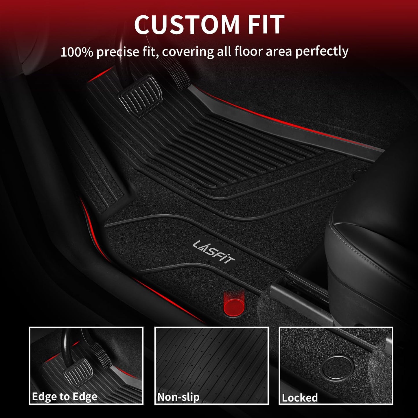 LASFIT Premium Extra Thick Floor Mats Fit for Tesla Model S & Model S Plaid 2025 2024 2023 2022 2021, Custom Fit TPE All Weather Floor Liners 1st & 2nd Front Rear Row Car Mats, Black