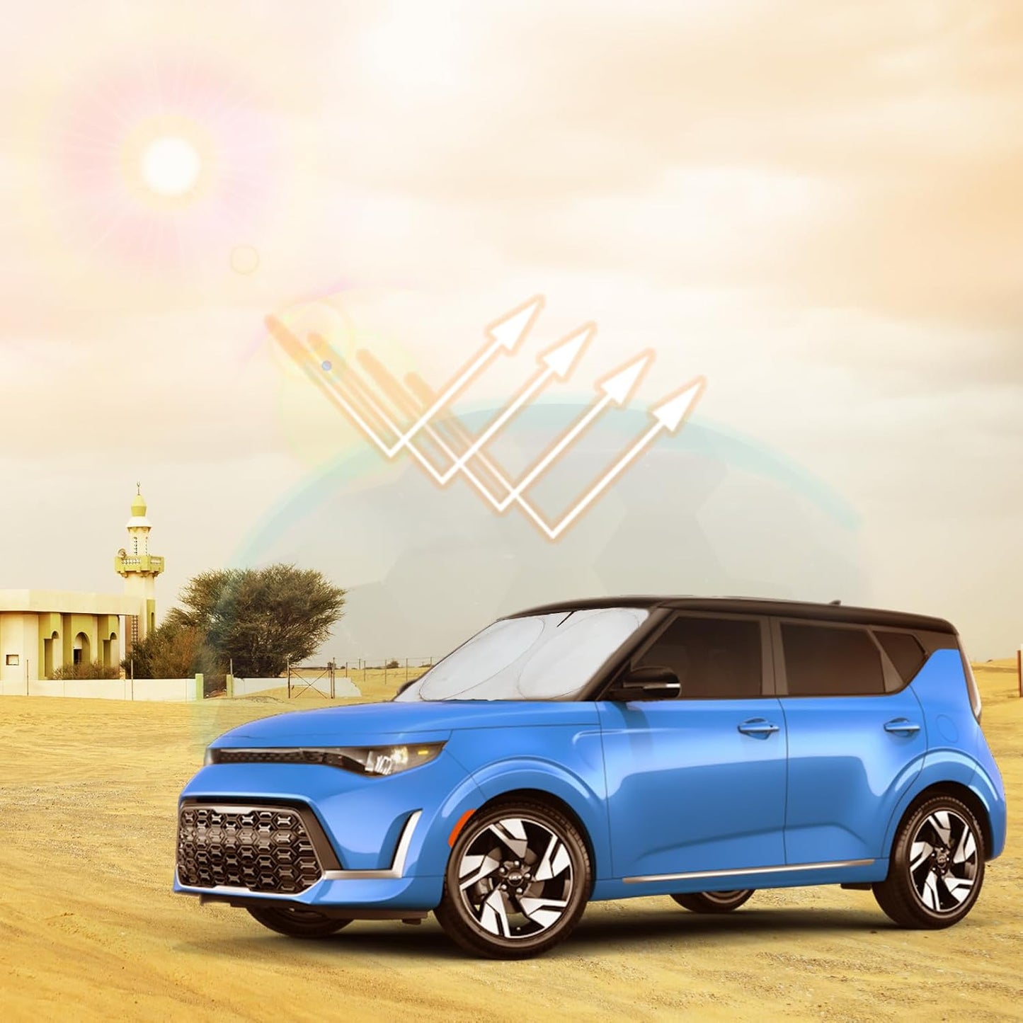 INSAUTO for Soul Windshield Sun Shade Window Sunshade Custom-fit 2020-2026 Kia Soul Wagon Windshield Cover Foldable Sun Visor Thicken 4-Layer Reflective Protector Block UV Rays Car Accessories